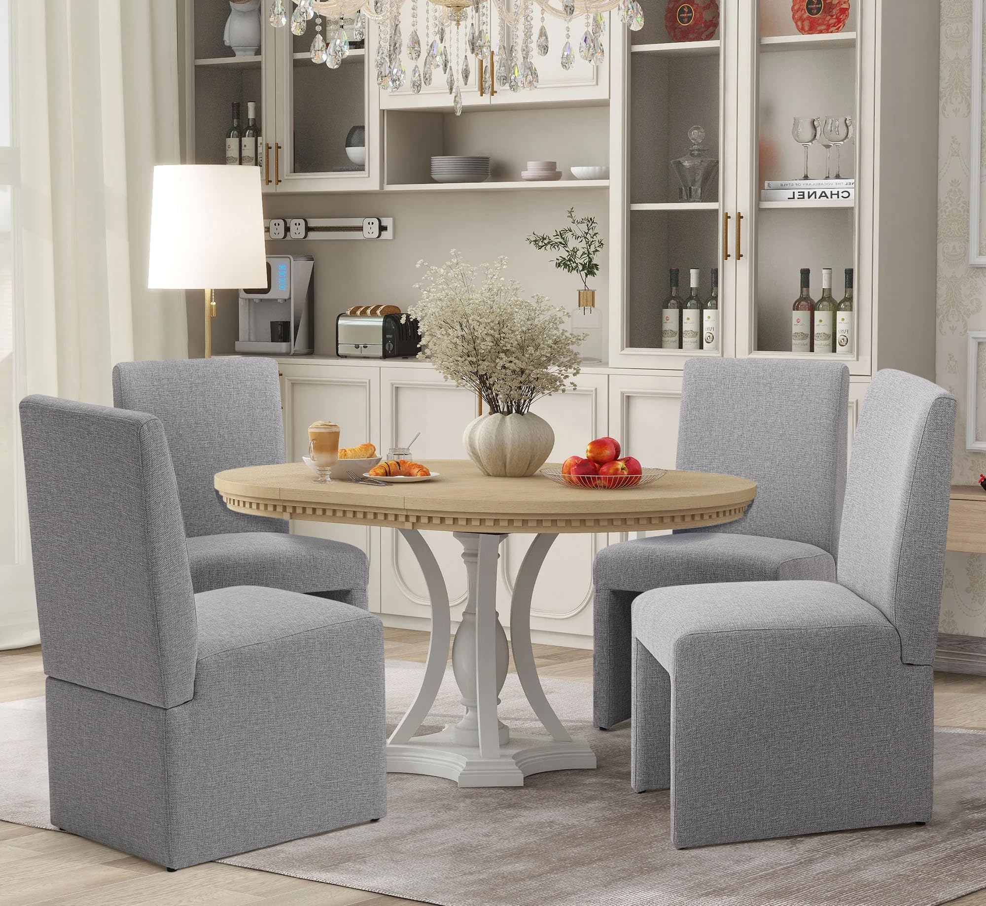 RNKSFX Upholstered Dining Chairs Set of 4 Modern Kitchen & Dining Room Chairs Linen Fabric Dining Chairs with Wooden Frame, Grey