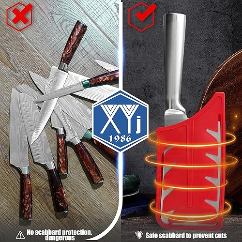 Vista 55 de XYJ Juego de 2 fundas de cuchillo de seguridad para cuchillos, protector de borde, funda universal para cuchillos, chef, cuchillo de cerámica