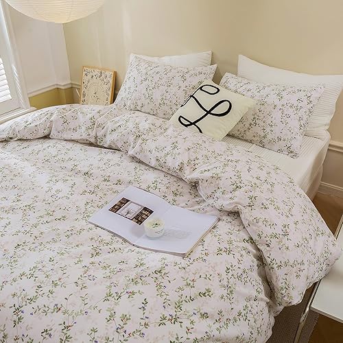 Miniatura 3 de ECOCOTT Funda de edredón tamaño Queen  Juego de funda de edredón con diseño floral botánico de hojas verdes, súper suave, con cierre de cremallera,