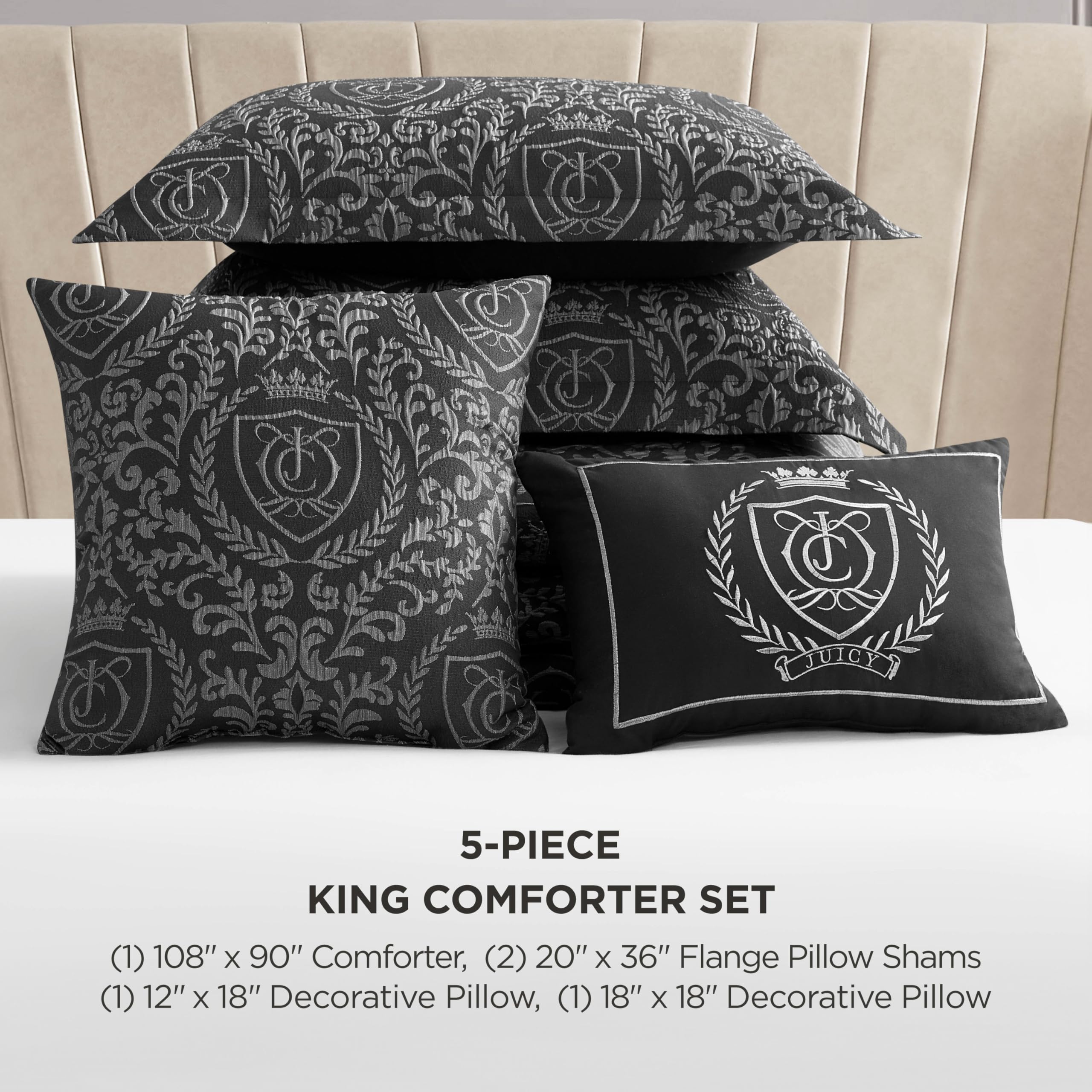 Juicy Couture Dovona Bettwäsche-Set, 5-teilig, Größe Kingsize, Schwarz