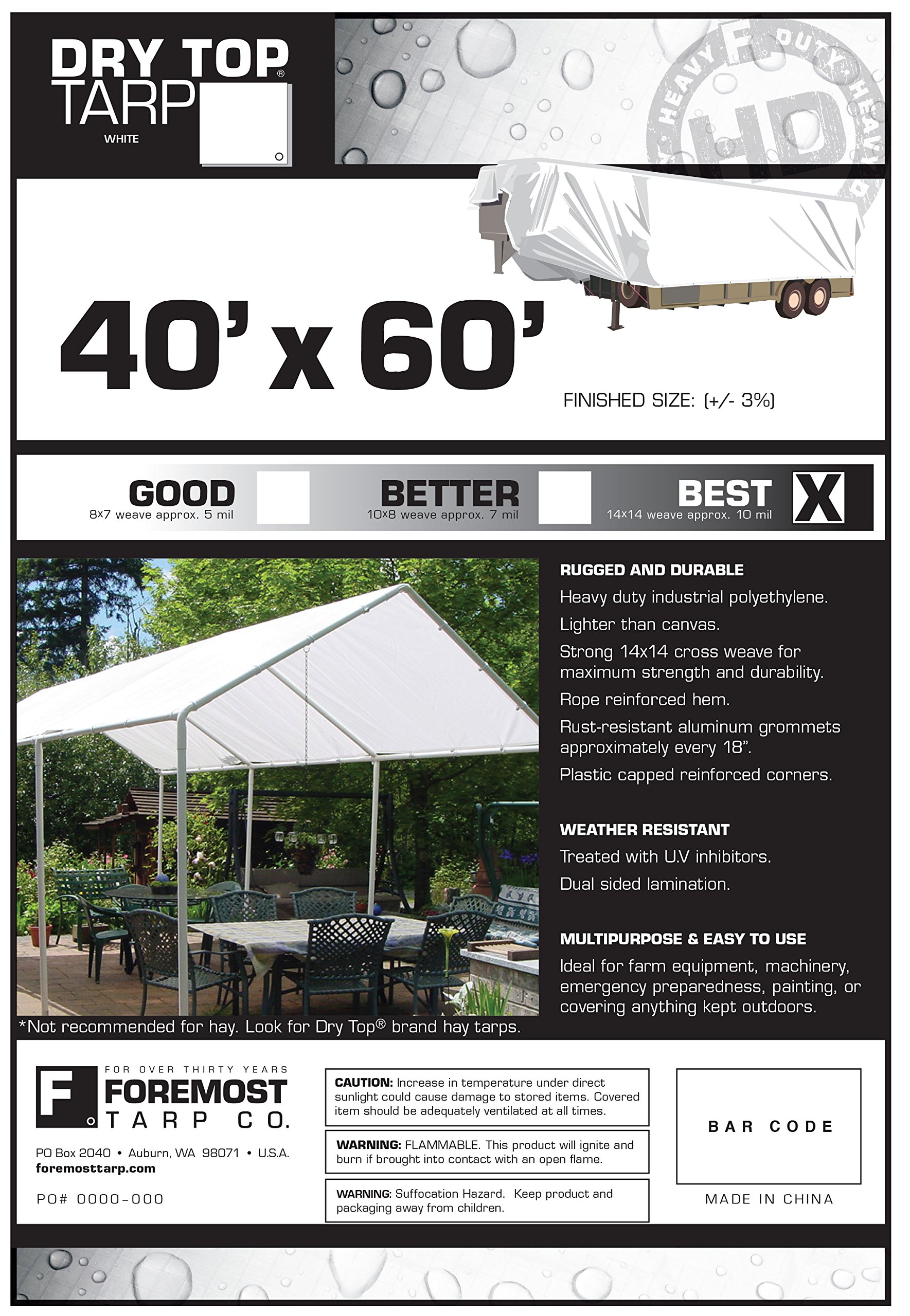 Dry Top 34060 Lona Resistente, Blanco, 40x60 Feet