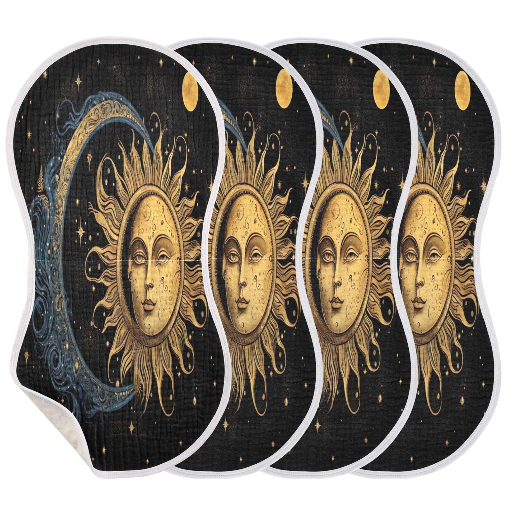 Sevdomey Sun and Moon Baby Burp Cloths for Newborn Baby Boys and Girls, Soft Absorbent Cotton Muslin Burp Clothes Set