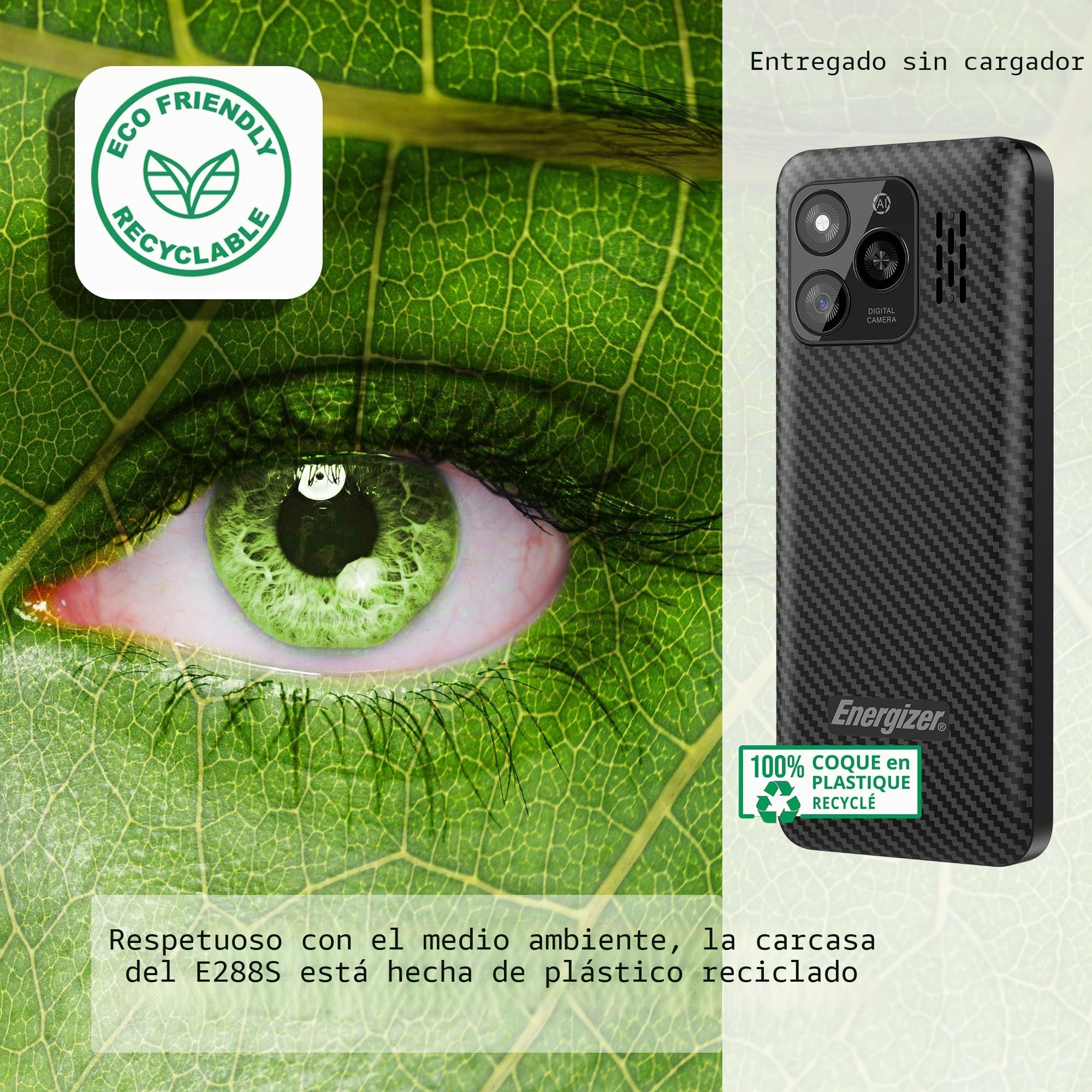 Energizer Teléfono E288S, 4G, KaiOS, batería de 2000 mAh, Pantalla Grande de 2,8 Pulgadas, Memoria ROM 4 GB RAM 512 MB, Cable USB-C, sin Cargador de Corriente