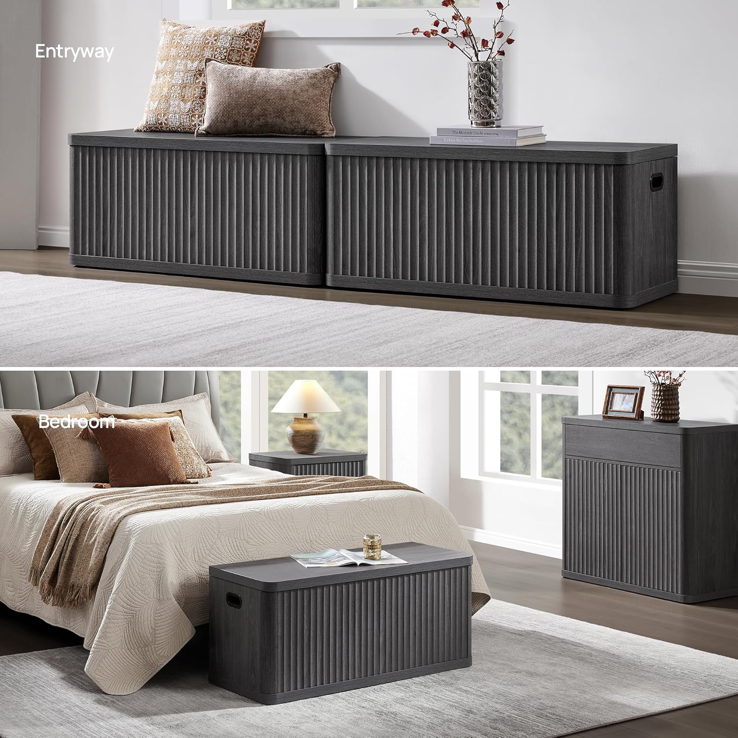 SICOTAS Storage Bench 80.4" Wide Shoe Bench with Lift Top Large Wooden Storage Chest Trunk Modern Blanket Chest with 4 Safety Hinges & Seating for Bedroom Entryway Living Room Hallway