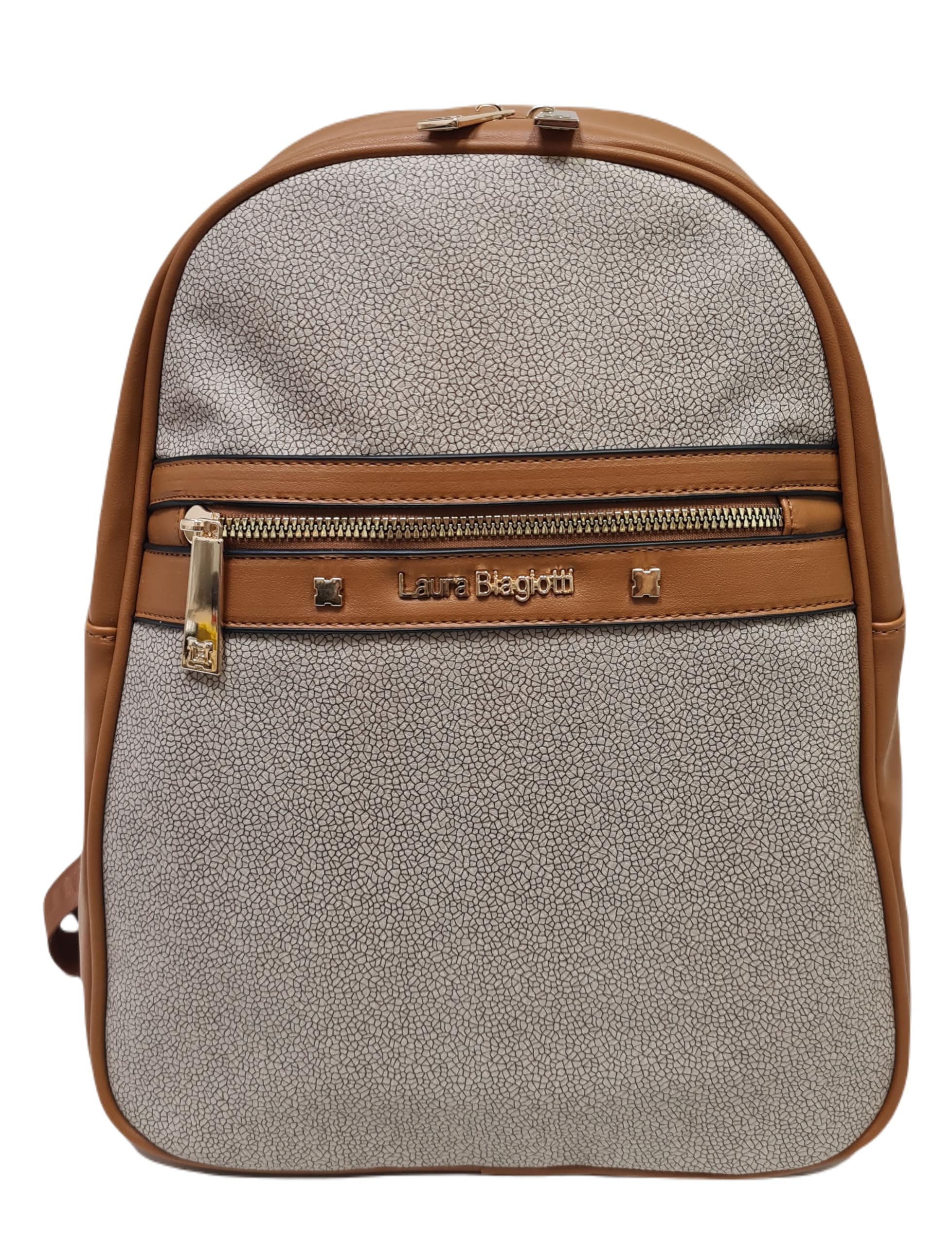 Laura Biagiotti Zaino Donna Linea Rosemin, Dimensioni 32x26x12 cm, Ecopelle Stampa Tapiro e Tinta Unita, Tasche Multiple, Tracolla e Manico in Tessuto Personalizzato Art.LB25S-104-5 (CUOIO)
