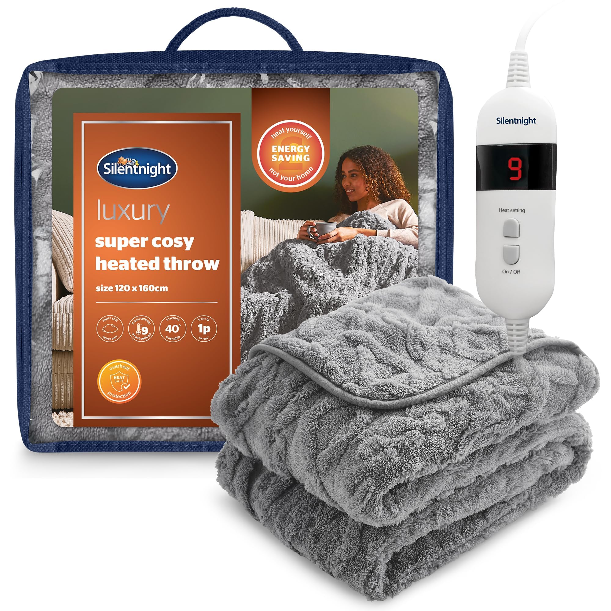 Silentnight Luxury Super Cosy Heated Throw -Thick Snuggly Soft Chunky Knit Jacquard Fleece Electric Blanket for Sofa Bed with 9 Heat Settings -Fast Heat-up and Safe Shut Off -Machine Washable Charcoal — image 1