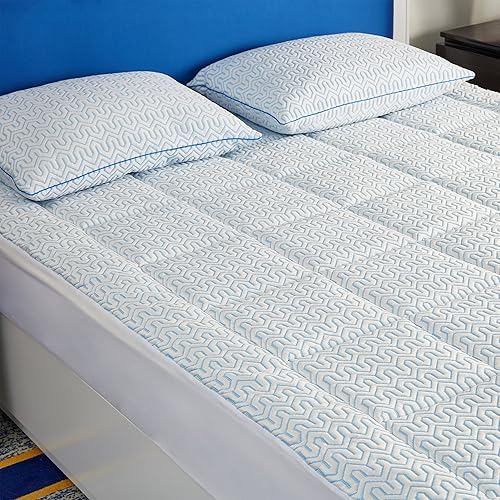 Miniatura 2 de Puredown almohadilla de colchón Topper, azul y blanco, Tela Jacquard Premium seda de hielo de refrigeración para verano, gemelo