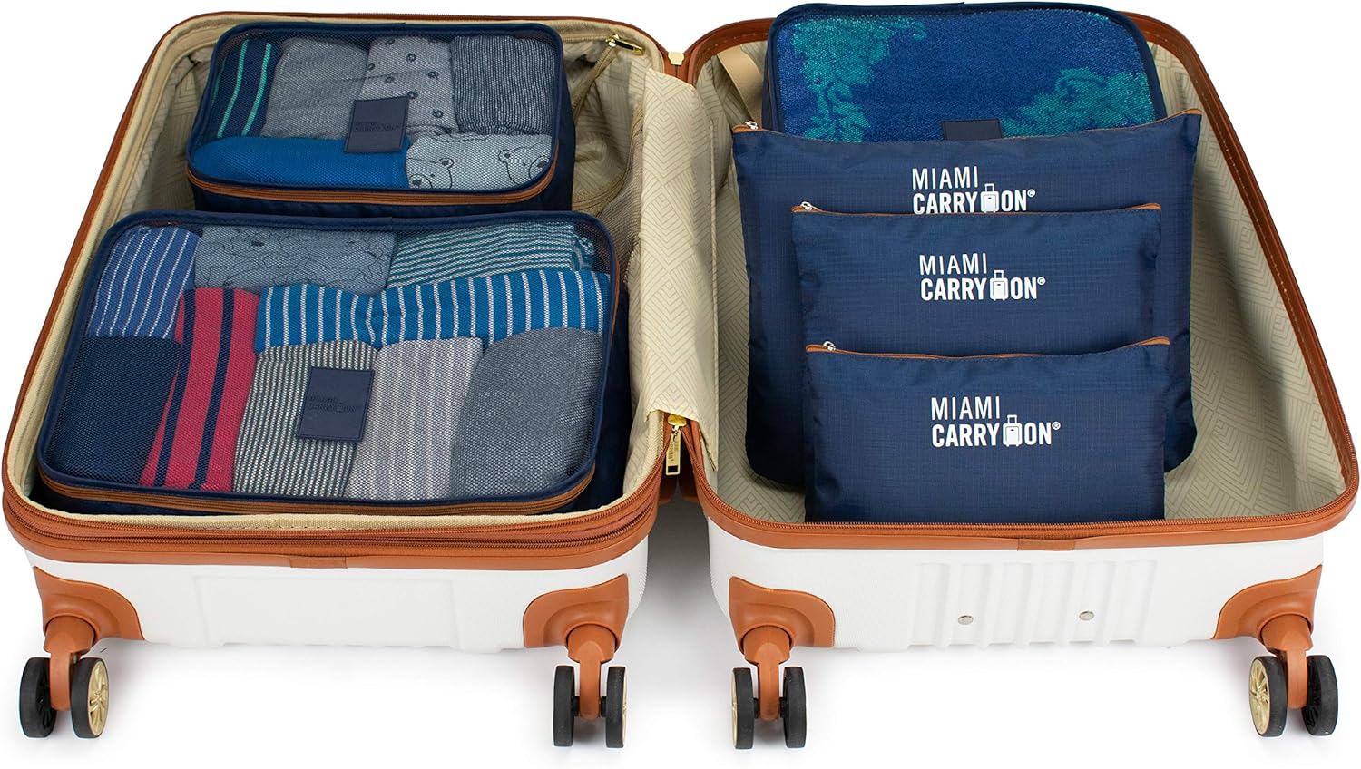 Miami CarryOn 12-Piece Packing Cubes for Luggage Organization (Navy+Tan)