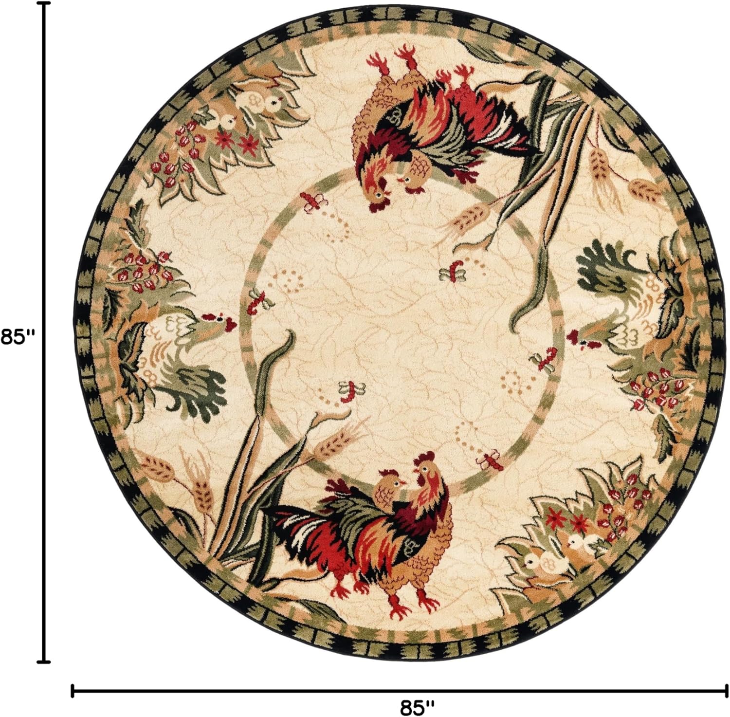 Unique Loom Barnyard Collection Area Rug - Farm (7' 1" Round, Cream/ Black)