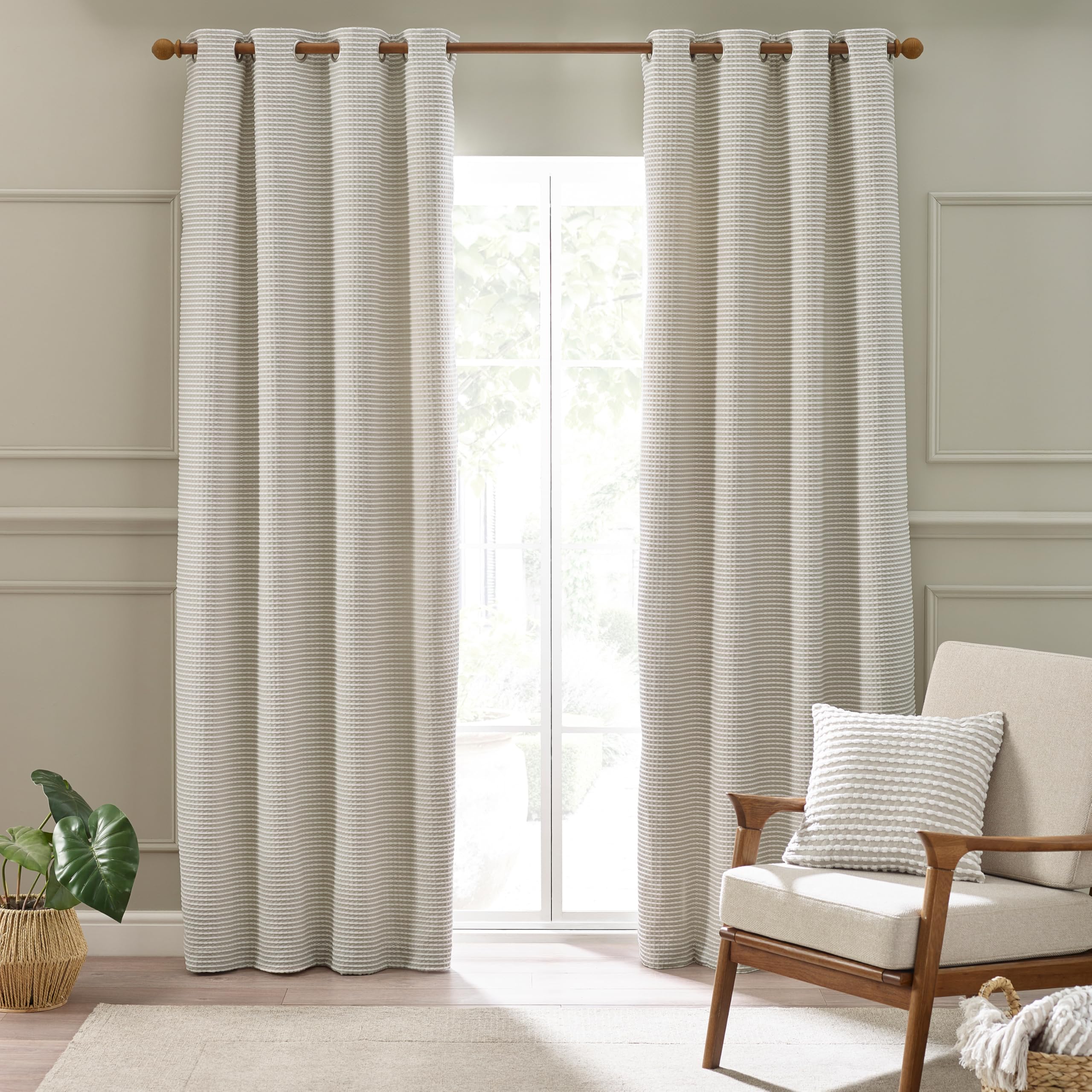 Catherine Lansfield Light Stab Stitch Lined Eyelet Curtains Natural - 66 X 72 Inch - Natural