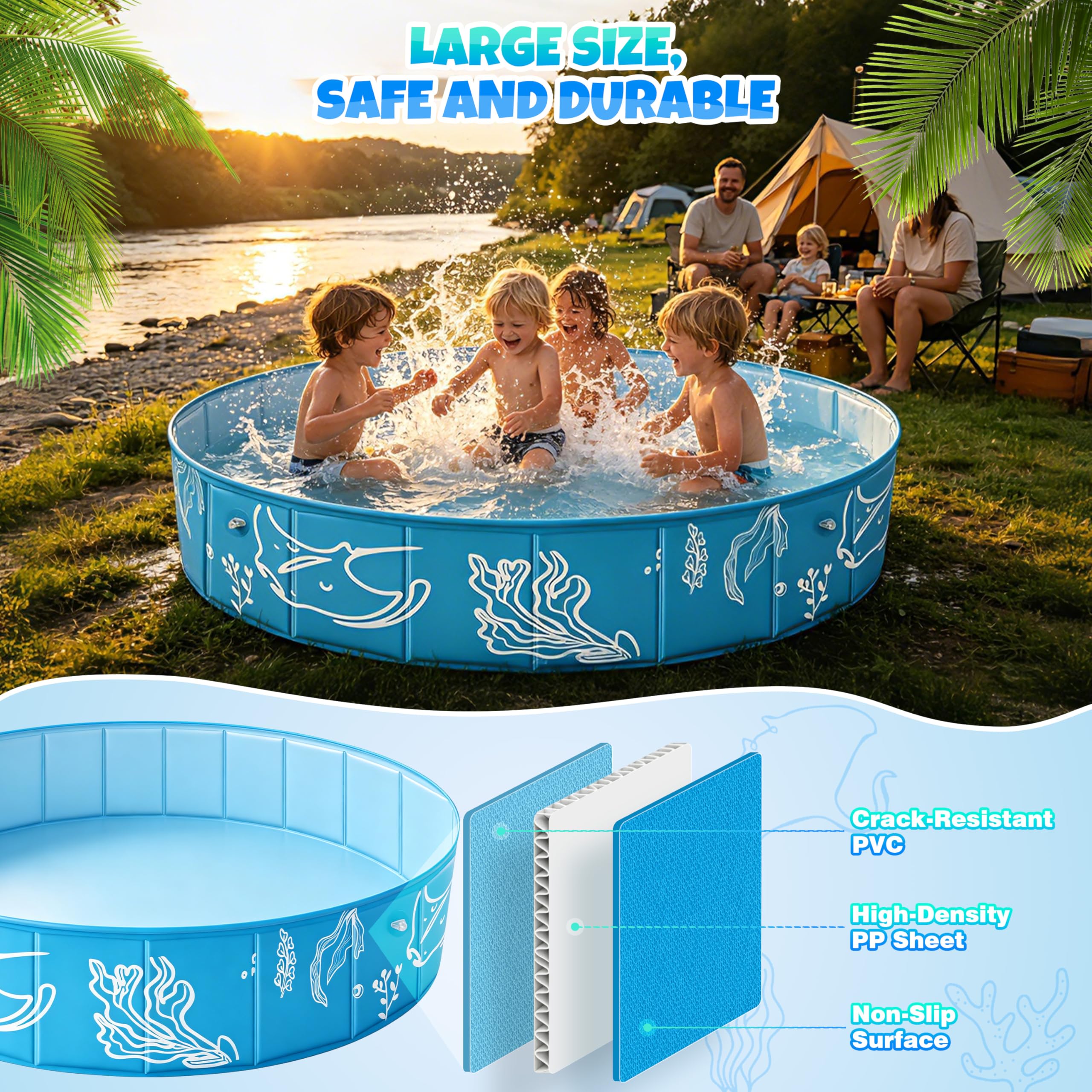 4-in-1 Pop Up Baby Planschbecken Groß, Strandmuschel Baby Bällepool mit UV Schutz SPF 50+, BabyPool mit Dach, Tragbare Spielzelt Bällebad für Picknick, Garten, Strand (120 * 30)