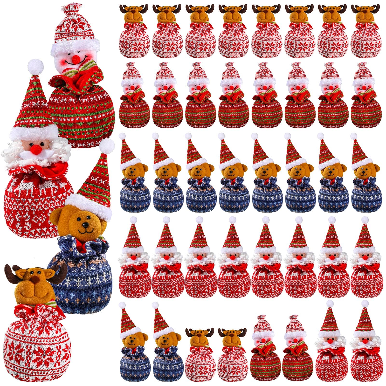 Shappy Christmas Gift Doll Bags, Knitted Drawstring Christmas Bags Reusable 3D Xmas Candy Gifts Bag Red Doll Apple Bags 11 x 6 Inch Santa Sack Stockings Party Favor Supplies Decor(40 Pcs)