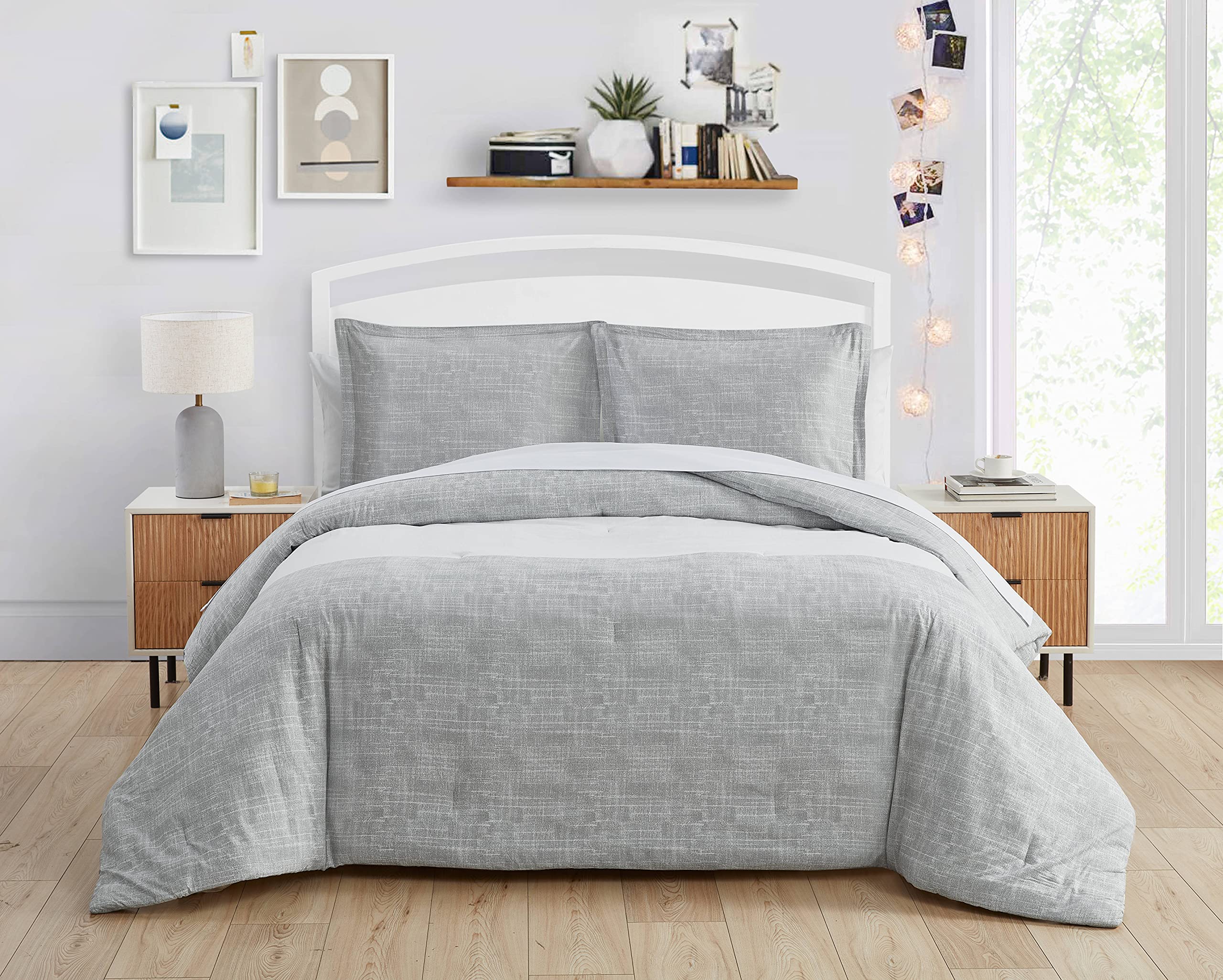 Poppy & Fritz | Stripe Collection| Comforter Set- 100% Cotton Ultra Soft, All Season Bedding, Pre-Washed for Added Softness, King, Grey