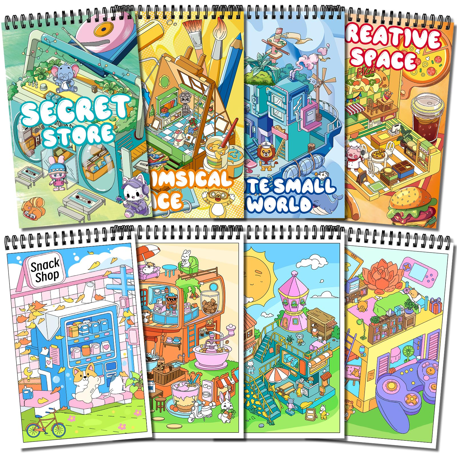 Elfew 4 Pack Small Colouring Books for Teens & Kids 8-12, Anxiety Relief & Therapeutic Coloring Book with 80 Cute Patterns, Relaxation for Teens Adult Women Gift — image 1