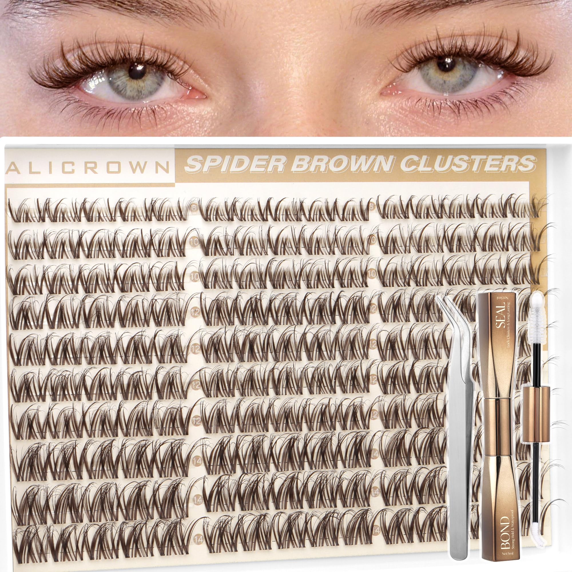 Photo 1 of Brown Spider Lash Clusters Kit Breeze Eyelash Clusters Kit Wispy 8-14MM Cluster Eyelash Extensions Natural D Curly Lash Extensions Kit with Lash Bond and Seal Daily Wear for Clean Girl Makeup 150pcs
