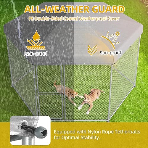 Miniatura 5 de DWVO Perrera grande para perros al aire libre con techo, bolígrafos extra grandes para mascotas, casa para perros de 13.1 x 11.2 x 7.6 pies con