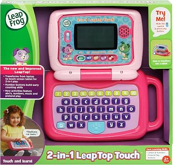 LeapFrog 2-in-1 LeapTop Touch Laptop pink, English | 2-in-1 laptop transforms into a touchscreen tablet, with 10 modes teaching letters, numbers and animal facts. Ages 2+