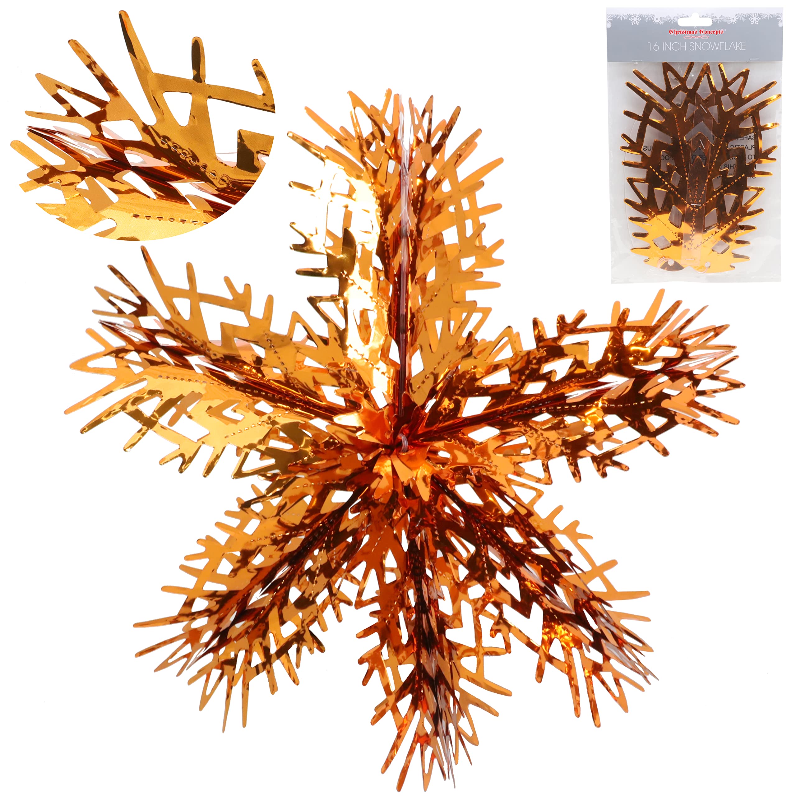 Christmas Concepts® 16” (1.3ft) Large Foil 3D Snowflake Hanging Decoration – Christmas Trimming (Copper)