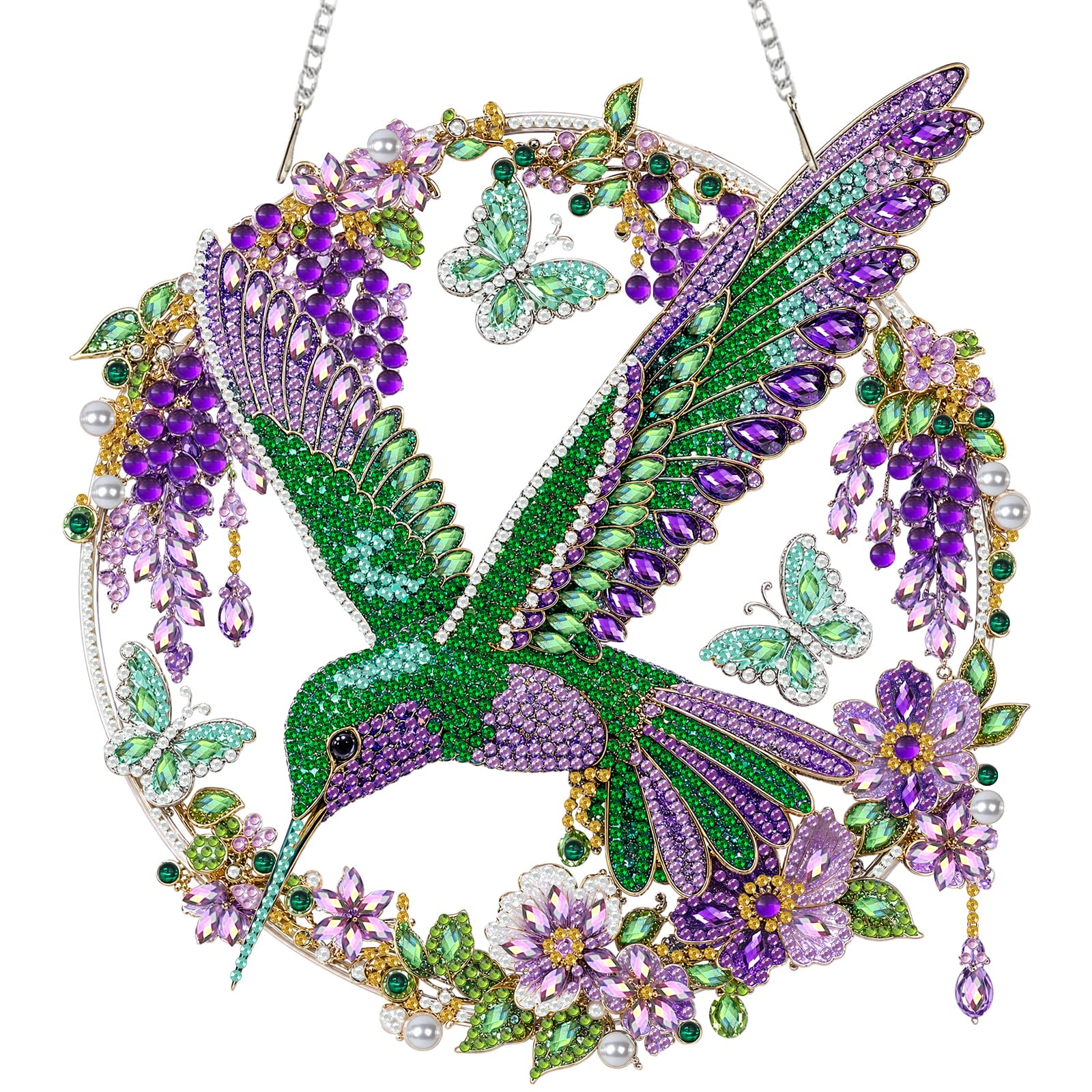 POETRYDRAW Purple Wisteria Hummingbird Diamond Pendant 9.45x9.45 Inch