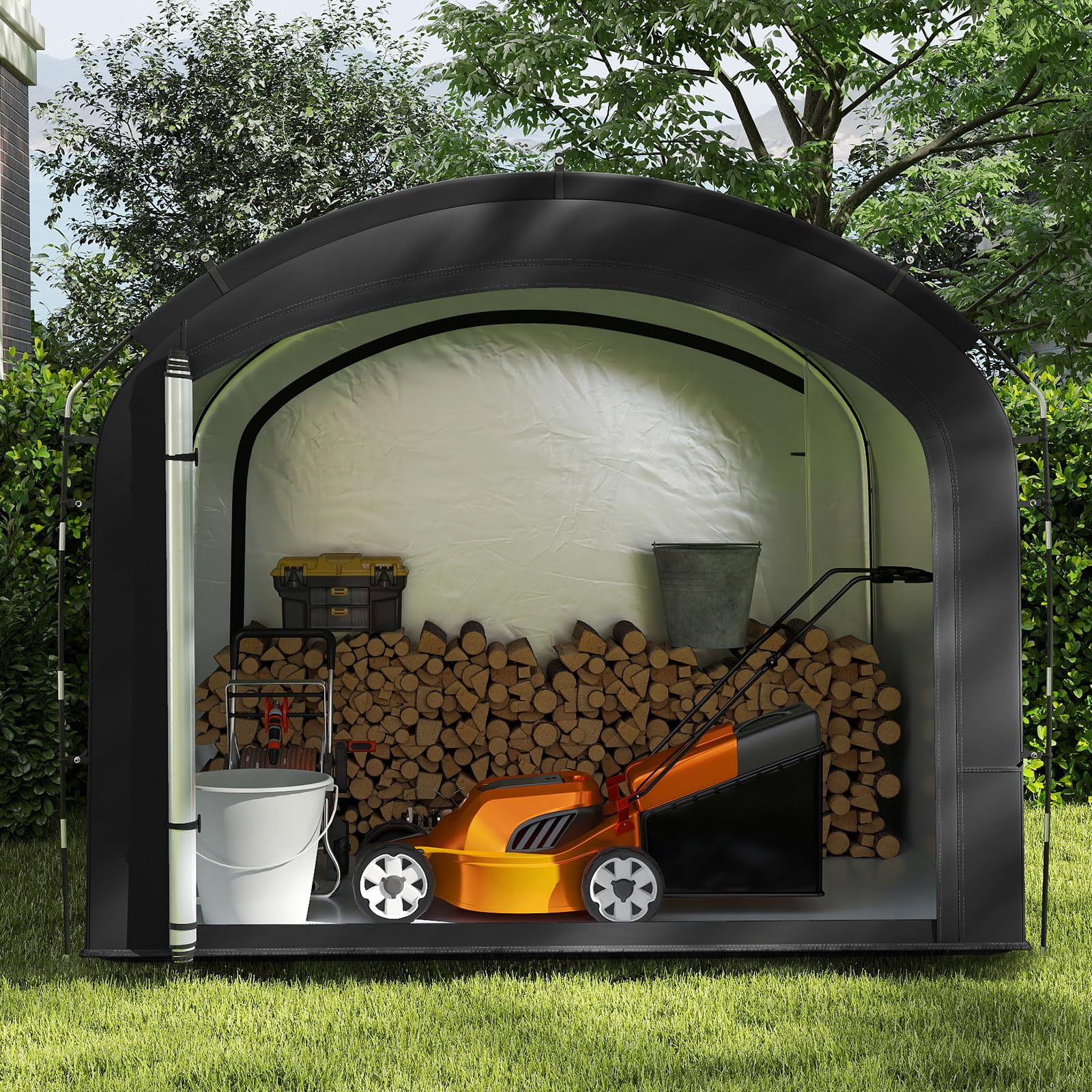 GOPLUS Abri Velo Imperméable et Portable, Cabane de Jardin Exterieur pour 7-8 Vélos, Motos, Outils, Abri de Jardin en Tissu Oxford Épais avec Doubles Portes Zippées, 254 x 215 x 192 CM