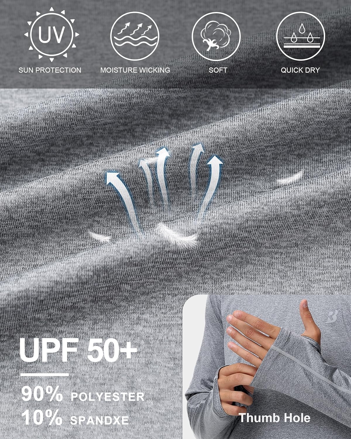 Roadbox Mens UPF 50+ Fishing Shirts, Long Sleeve UV Sun Hoodie, Hiking Running Swim Athletic Workout Shirt - Image 4