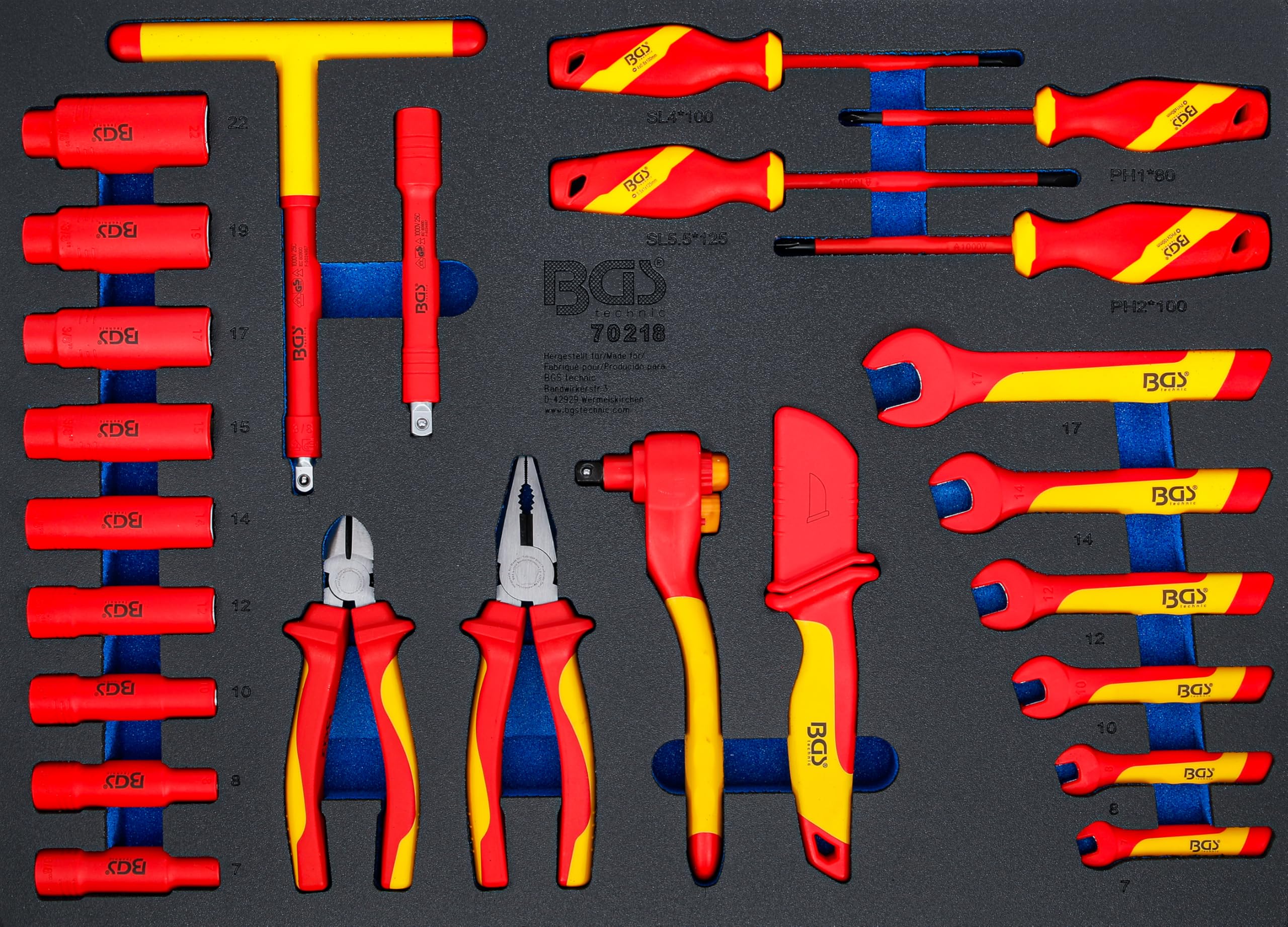Douilles VDE 10 mm isolées BGS 70218 pour équiper votre servante d'atelier avec 26 outils