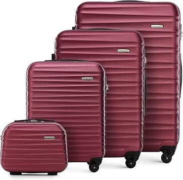 WITTCHEN Groove Line Suitcase, Luggage, Trolley, Travel Case, Burgundy, Set of 4 suitcases, Set of 4 suitcases
