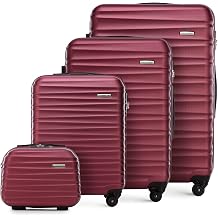 WITTCHEN Groove Line Suitcase, Luggage, Trolley, Travel Case, Burgundy, Set of 4 suitcases, Set of 4 suitcases