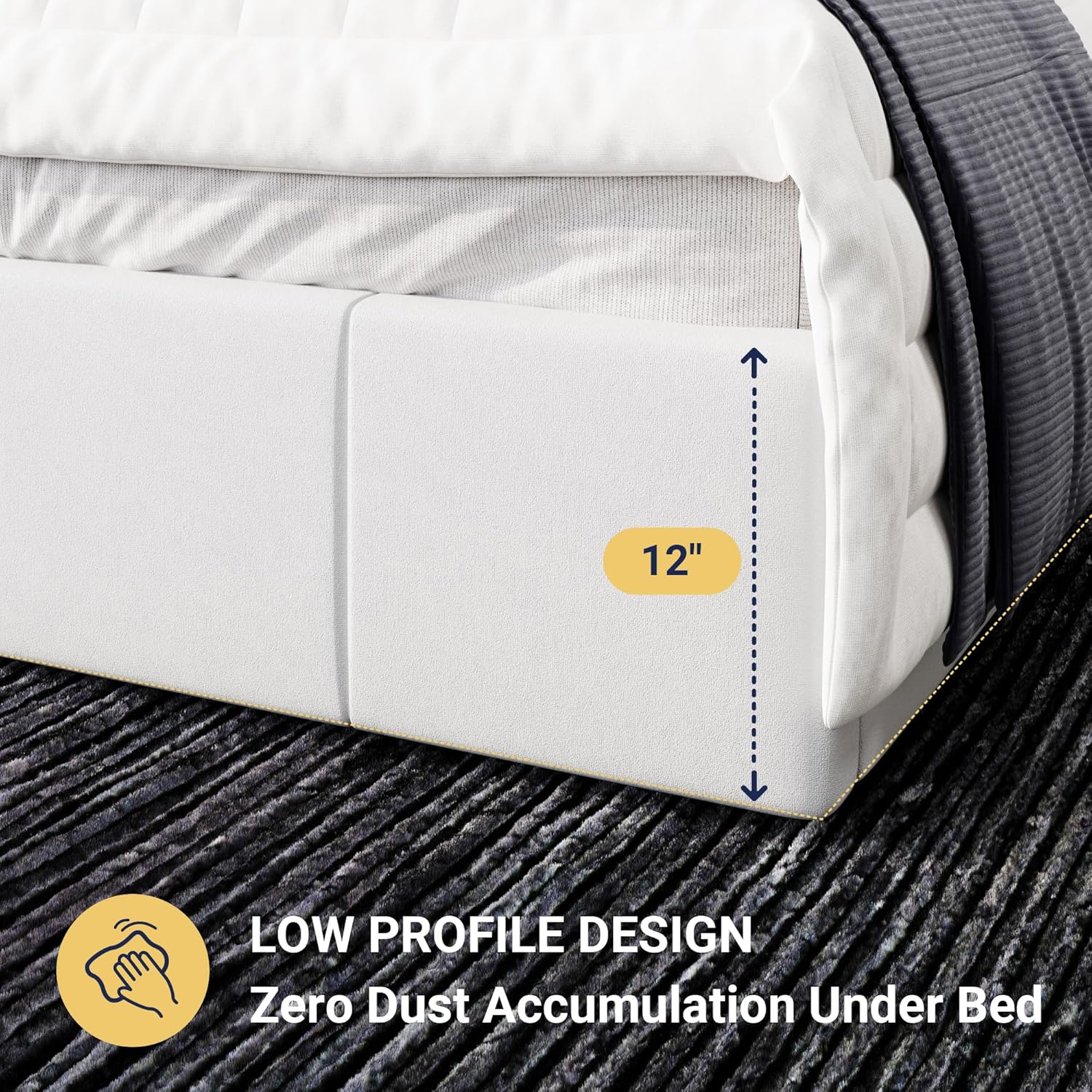 Allewie Queen Size Dutch Velvet Upholstered Platform Bed Frame/Vertical Channel Tufted Adjustable Headboard/Low Profile Bed Frame/No Box Spring Needed/Easy Assembly/White - Image 4