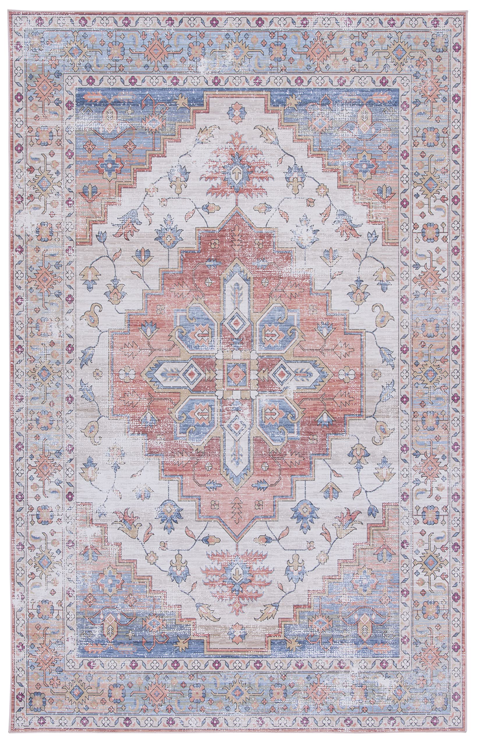 Tappeto Safavieh Tucson Safavieh Tappeto Tradizionale Rug Ideale Per Aree Ad Alto Passaggio - Lavabile In Lavatrice E Antiscivolo - Tucson Collection, A Pelo Corto, In Blu E Rosso, 122 X 183