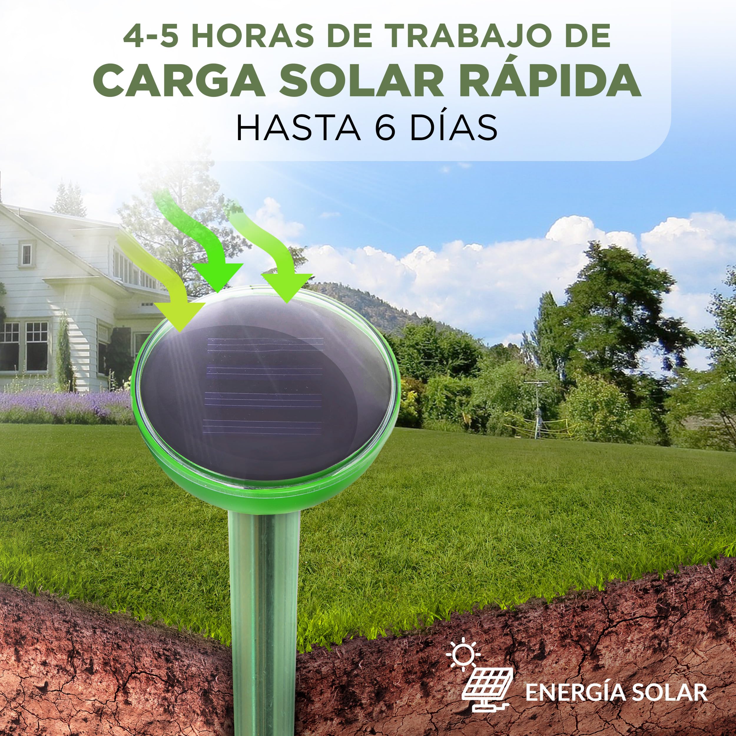 ISOTRONIC Repelente Solar para Topos, topillos y Serpientes – Incluye estaca para el Suelo – Alcance Efectivo de 700 m² (6 Unidades)