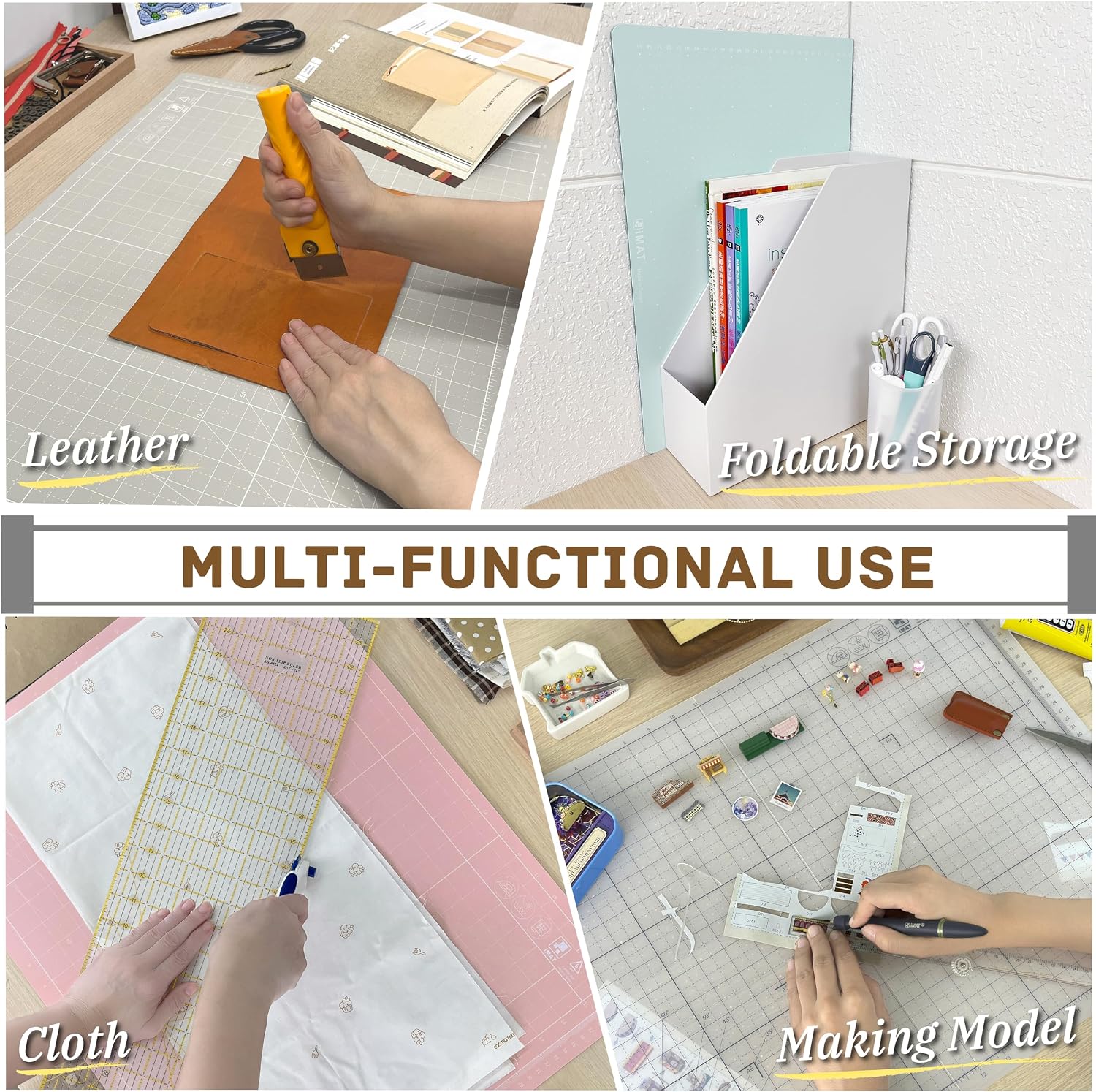 iMAT Flip Cutting Mat Note A2, Foldable, Double-Sided, Translucent | Inch grid front, cm dot back for precise measuring. Large 18" x 24" workspace, ideal for crafts, sewing, and DIY