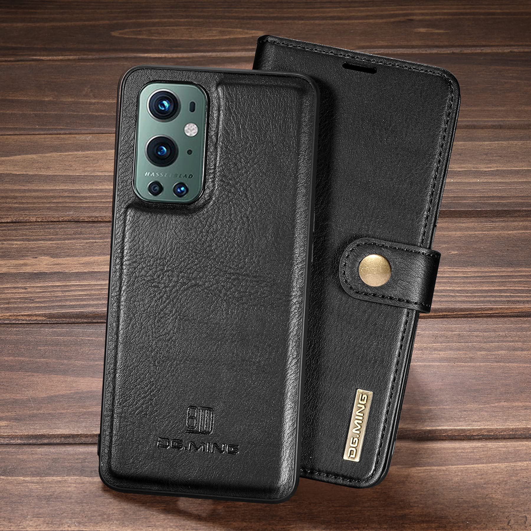 DG.MING for Oneplus 9 Pro Genuine Leather Wallet Case, Detachable 2 in 1 Split Leather Wallet Phone Cover,Magnetic Pouch Shell