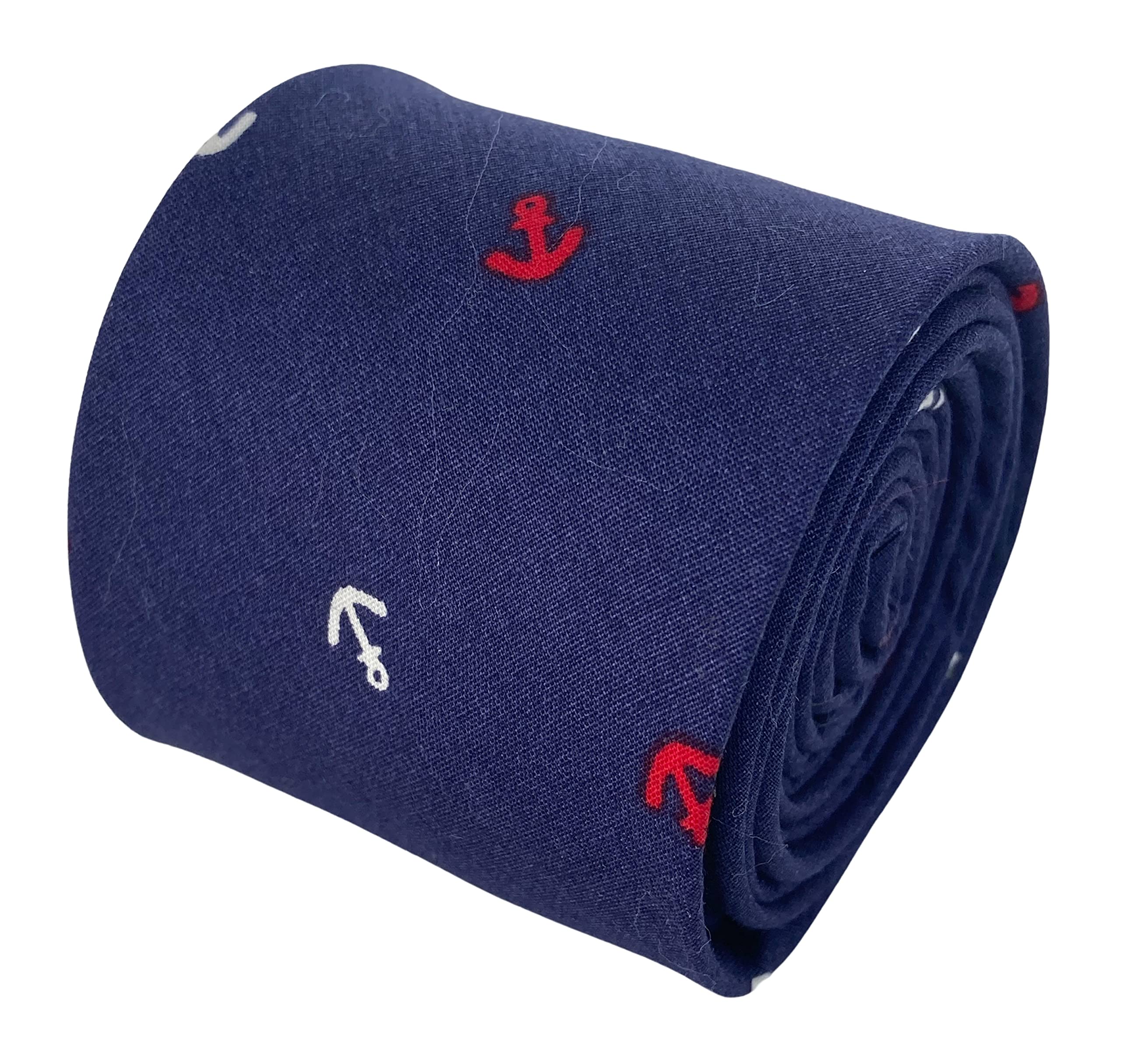 Frederick Thomas Men's Navy ’S Cotton Tie With Nautical Anchor Design, Classic 8Cm Width 147Cm Length Stylish Tailored Necktie Ideal For Formal, Office, Wedding Or Dinner Wear