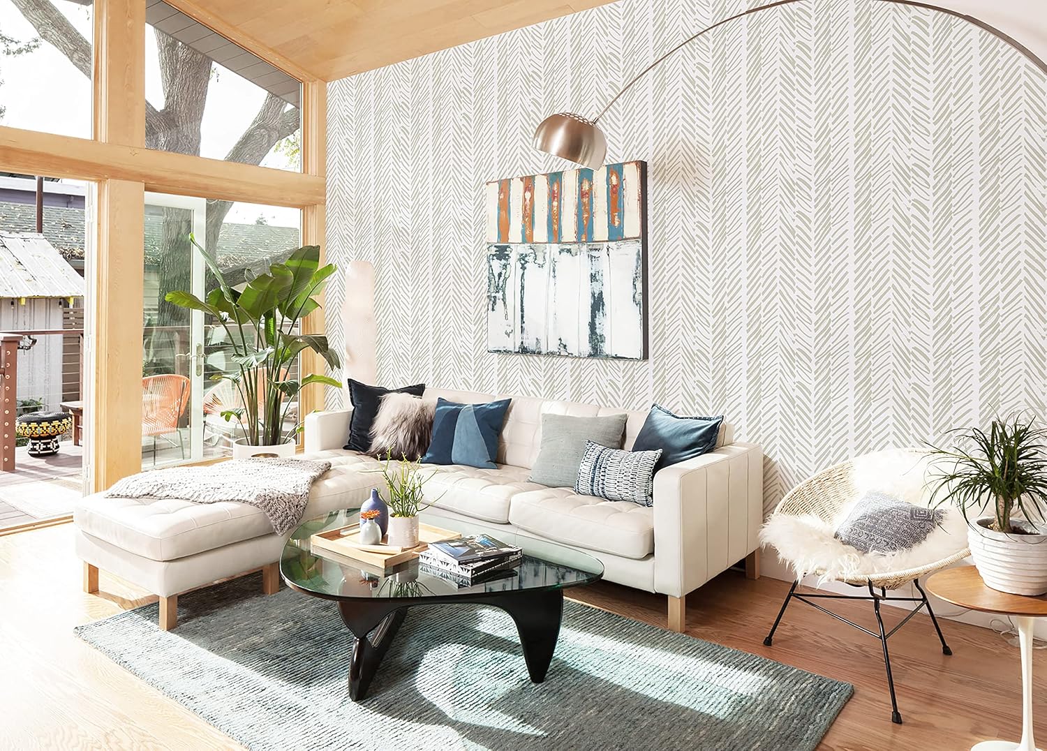 Guvana 17.7"×472" Beige and White Wallpaper Striped Peel and Stick Wallpaper Line Contact Paper Boho Removable Self Adhesive Wall Paper for Bedroom Livingroom Decor