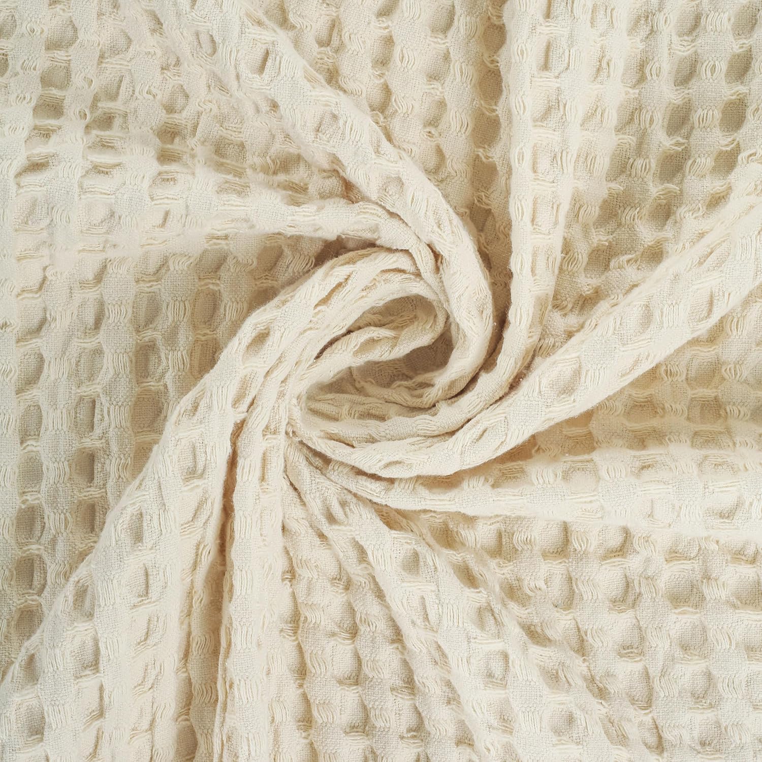HILLFAIR 100% Cotton Blanket- 120"x120" XXL Oversized King Bed Blankets- Family Size 10 ft x 10 ft Big- Waffle Blankets- All Season Soft Breathable- Extra Large King Cotton Blanket for Bed- Ivory