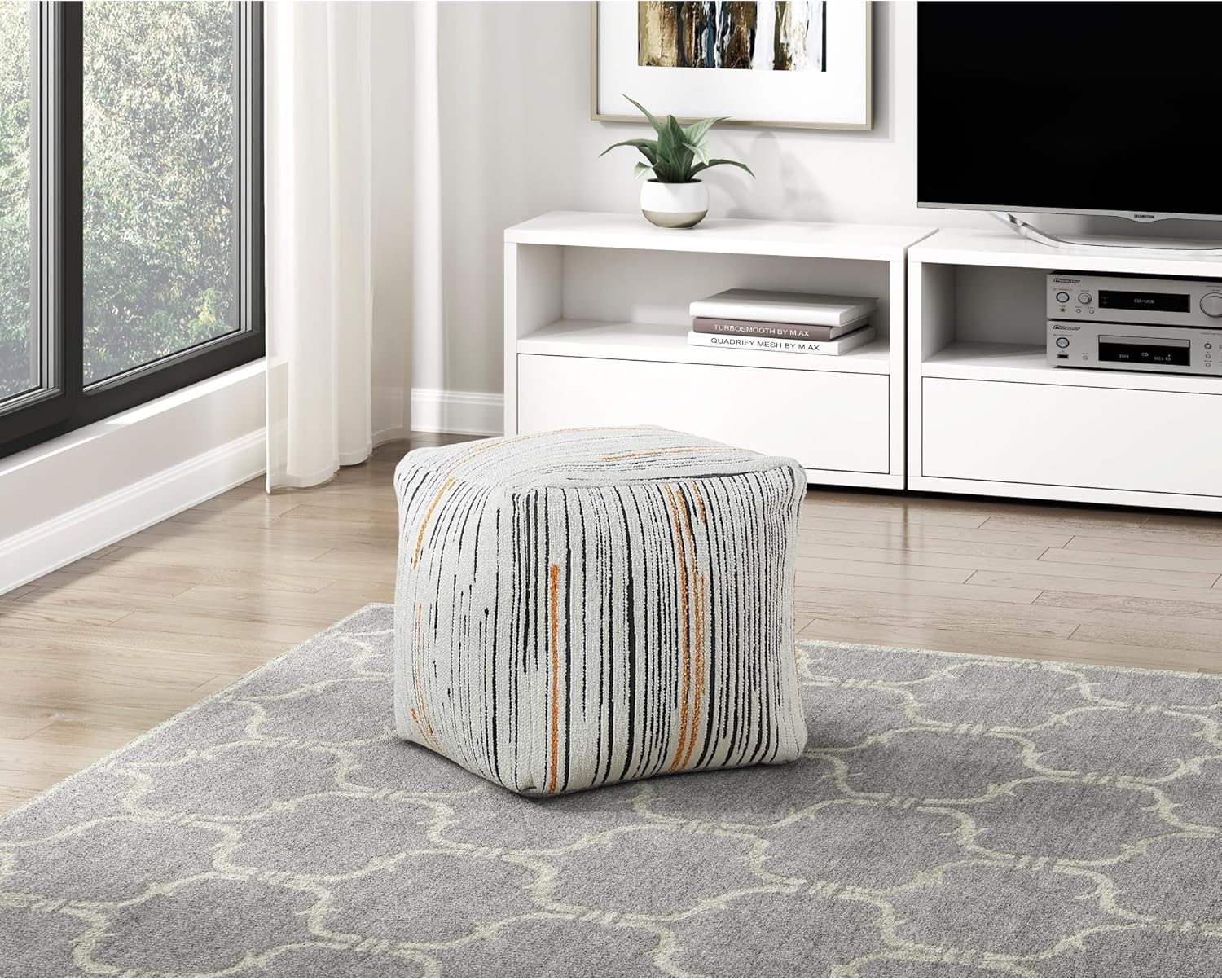 Modern Square Pouf Jacquard Fabric Upholstery Ottoman, Footstool, Non-Slip Floor Pouf, Bean Bag Chair, 1pc Sitting Pouf