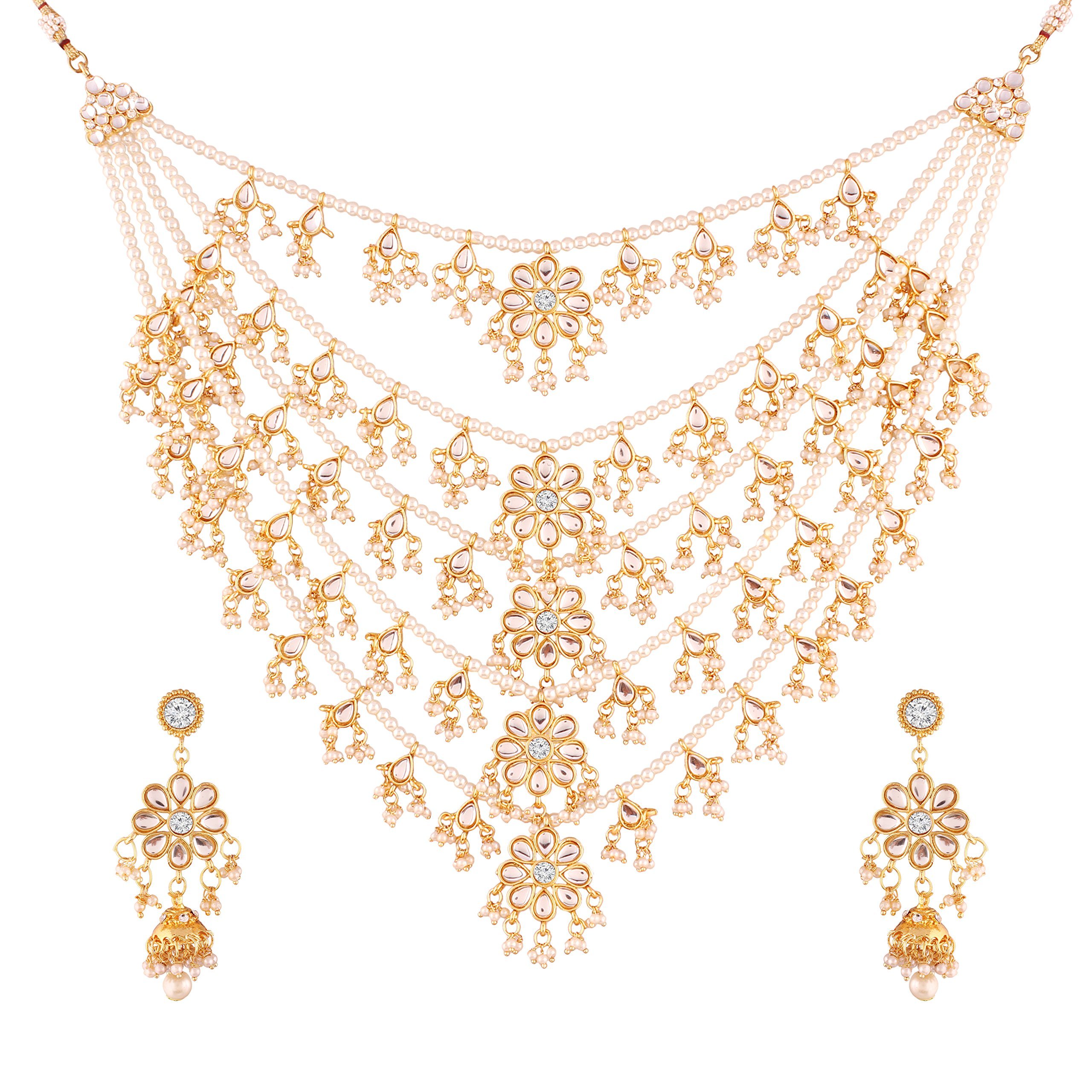 I JewelsChoker Style Pearl Gold Plated Multi Strand Rani Haar For Women (M4080W)