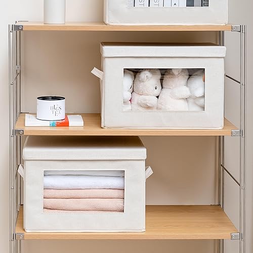 Miniatura 6 de Citylife - Paquete de 4 contenedores de almacenamiento con tapas, plegables de tela con asas de cordón suave, cestas de almacenamiento con tapas,