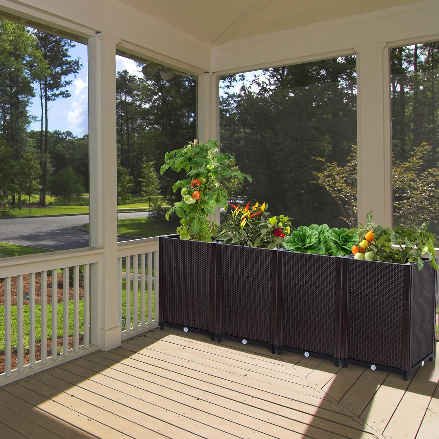 D'vine Dev Raised Patio Planter Box - Elevated Planter with Drainage Plug Raised Garden Beds for Growing Flowers, Herbs, Vegetables - Outdoor Standing Gardening Kit, Set of 4, RGB-D-4N