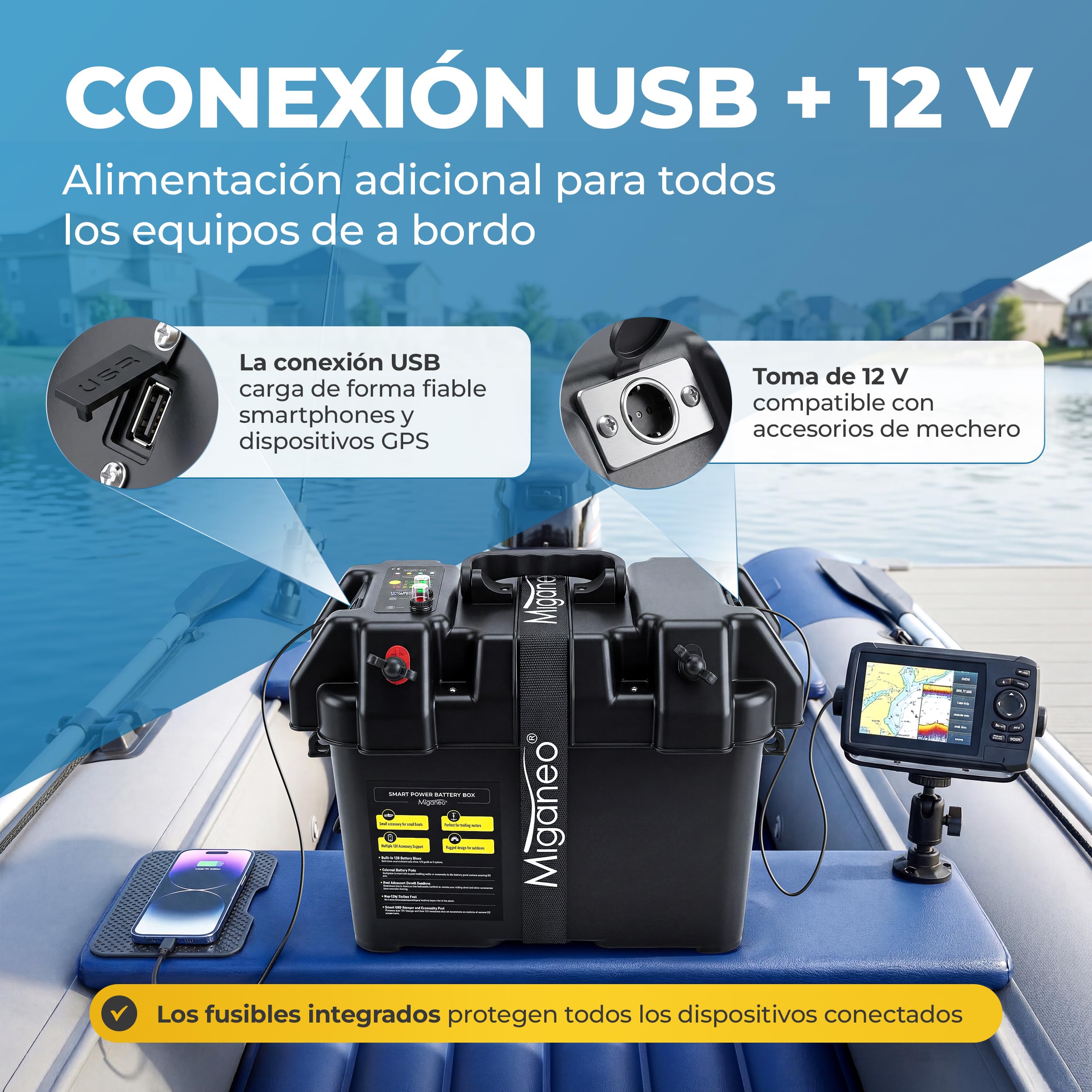 Miganeo Caja batería para barco motor eléctrico motor manguera barco fueraborda