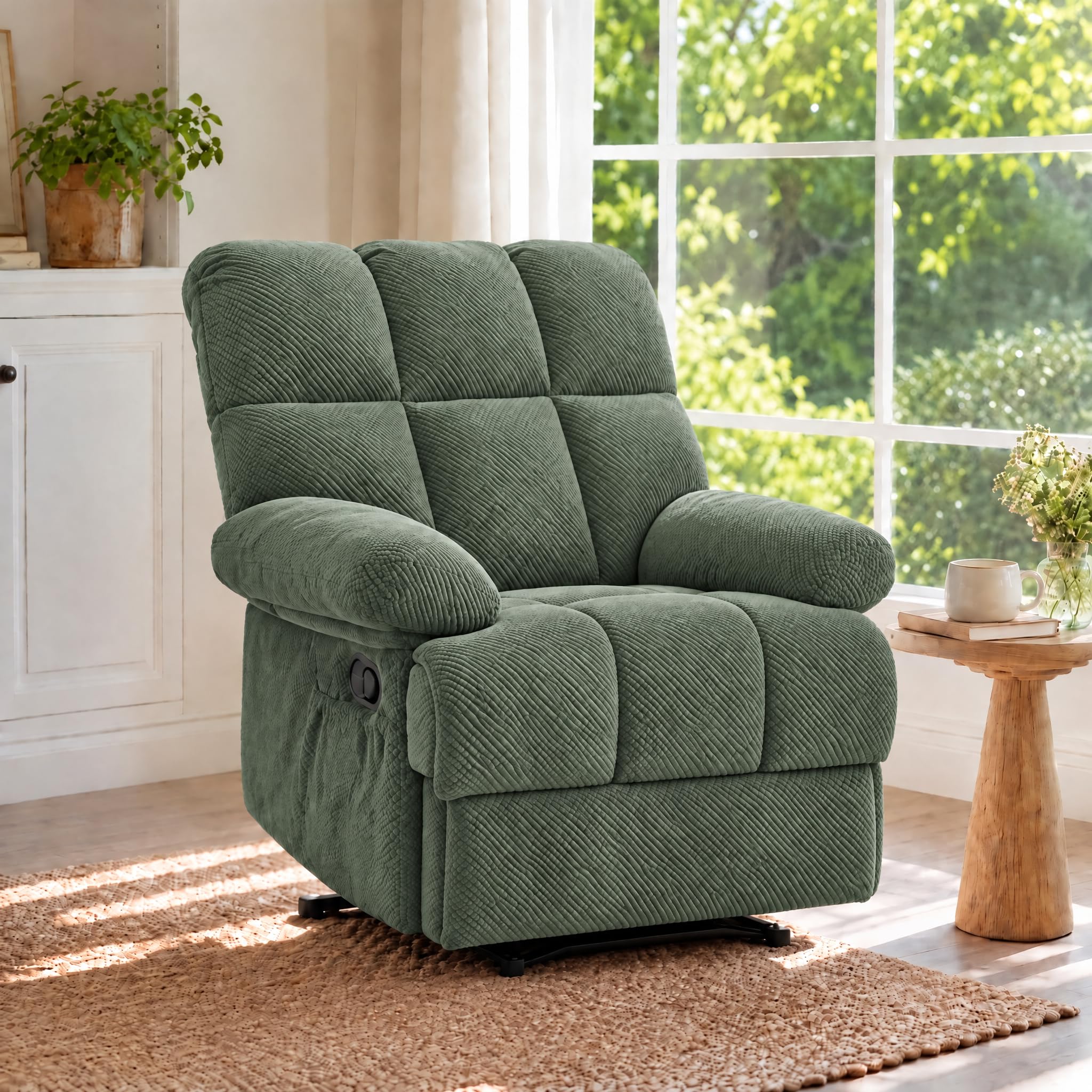 Queen Manual Rocker Recliner Chair with Adjustable Backrest, Green