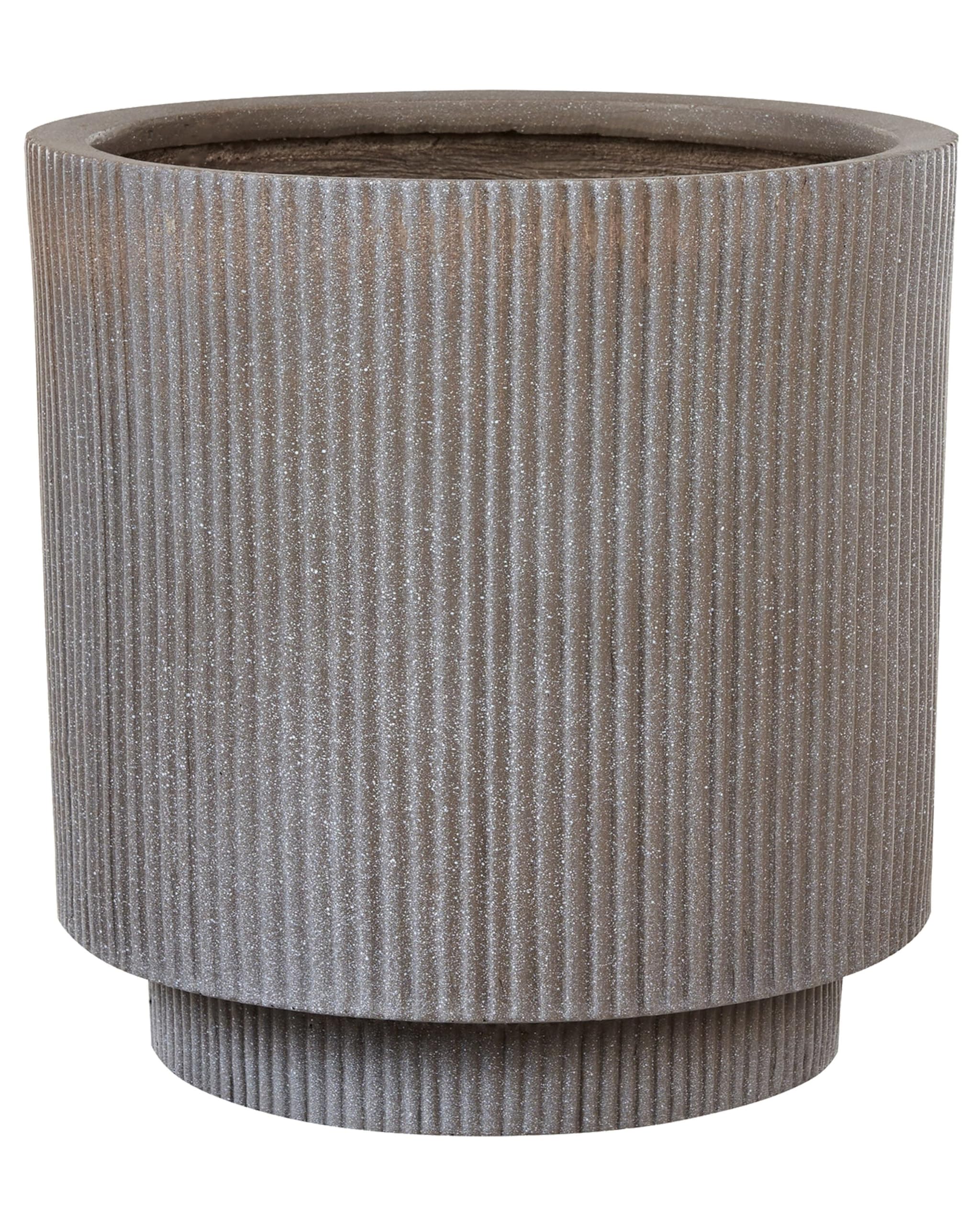 Blumentopf Ton und Glasfaser beige Taupe rund ⌀ 37 cm mit Rillen modern Daria