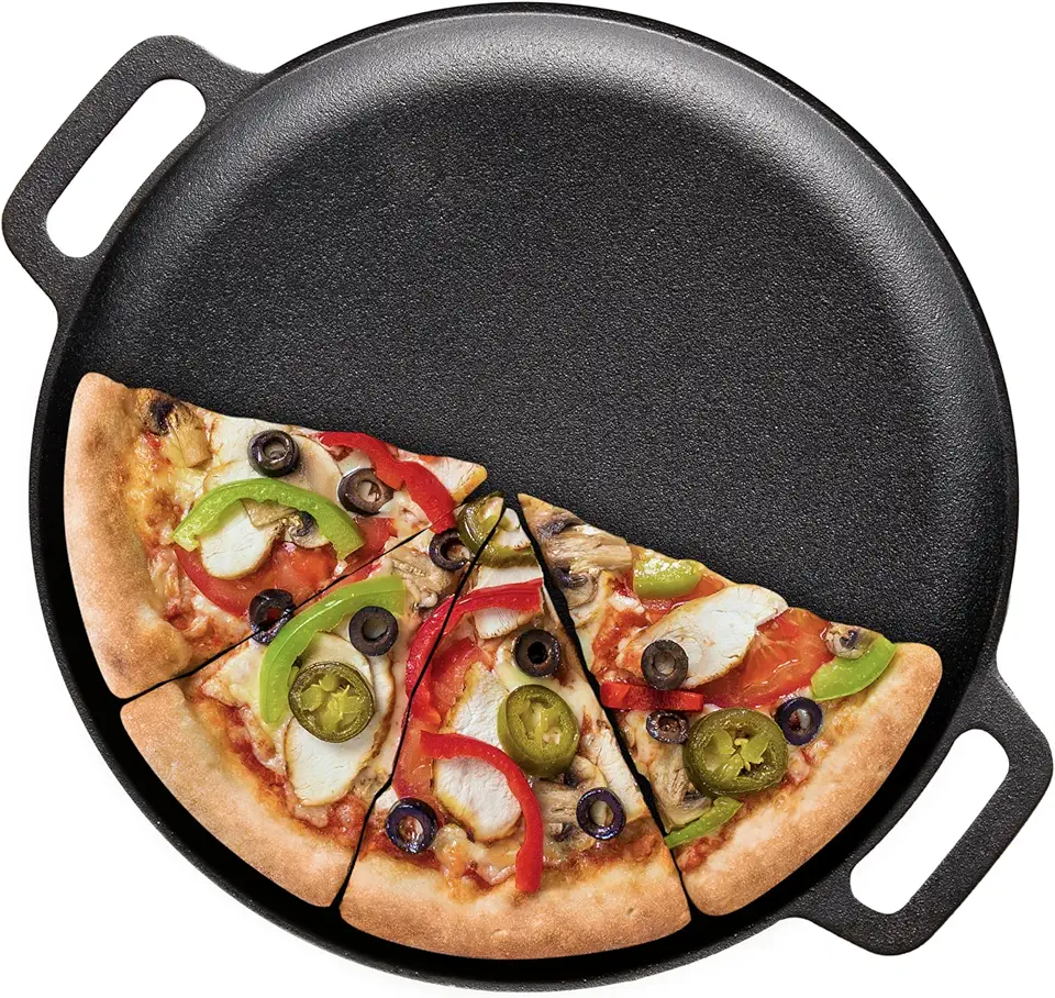 Bruntmor 12-Inch Pre-Seasoned Cast Iron Skillet Pizza Pan - Heavy-Duty Cast Iron Frying Pan with Dual Handles - Oven Safe Griddle for Stove, Campfire,
