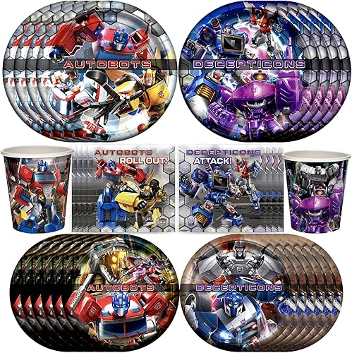 Treasures Gifted Suministros para fiestas con licencia oficial de Transformers Sirve a 32 invitados Vajilla clásica Transformers suministros para