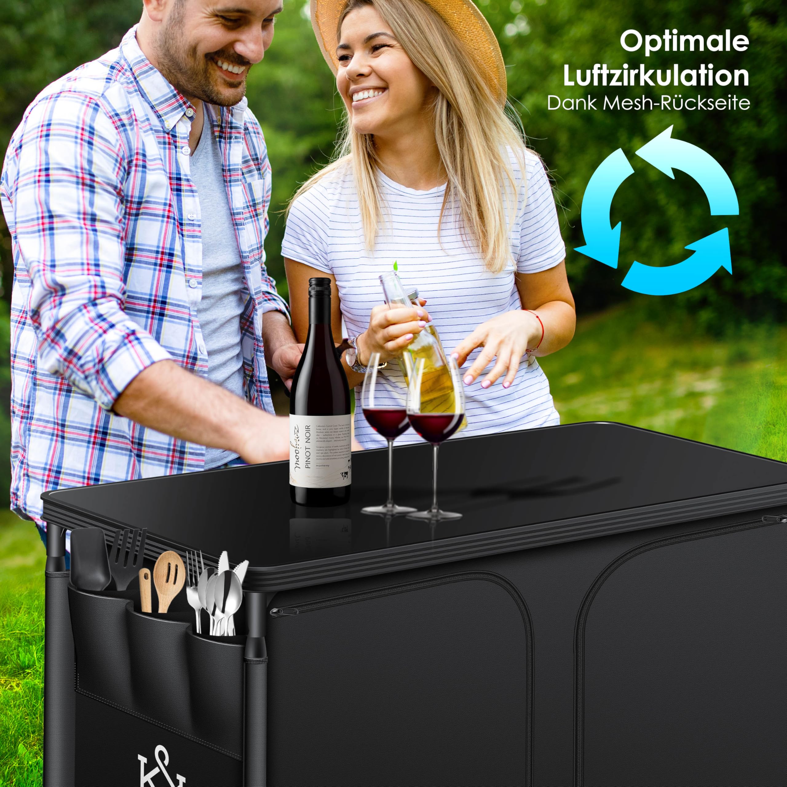 KESSER® Campingküche | Inkl. Tragetasche | Campingschrank Faltschrank | mit Aluminiumgestell | Reiseküche | Küchenbox | Zeltschrank | Outdoor Camping Küche | Schwarz/Schwarz | Typ F6
