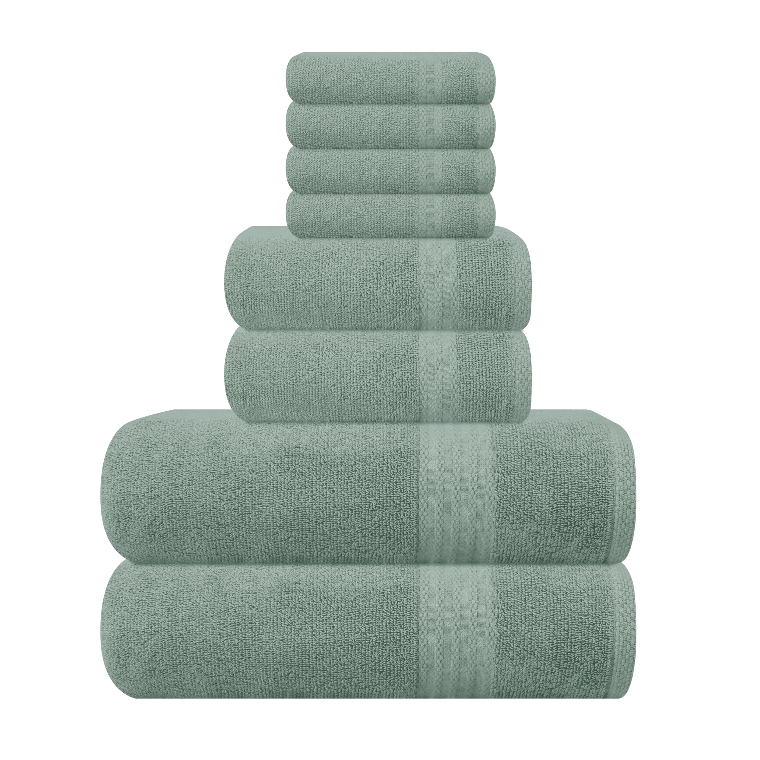 GLAMBURG Ultra Soft 8-Piece Towel Set - 100% Pure Ringspun Cotton, Contains 2 Oversized Bath Towels 27x54, 2 Hand Towels 16x28, 4 Wash Cloths 13x13 - Ideal for Everyday use, Hotel & Spa - Jade