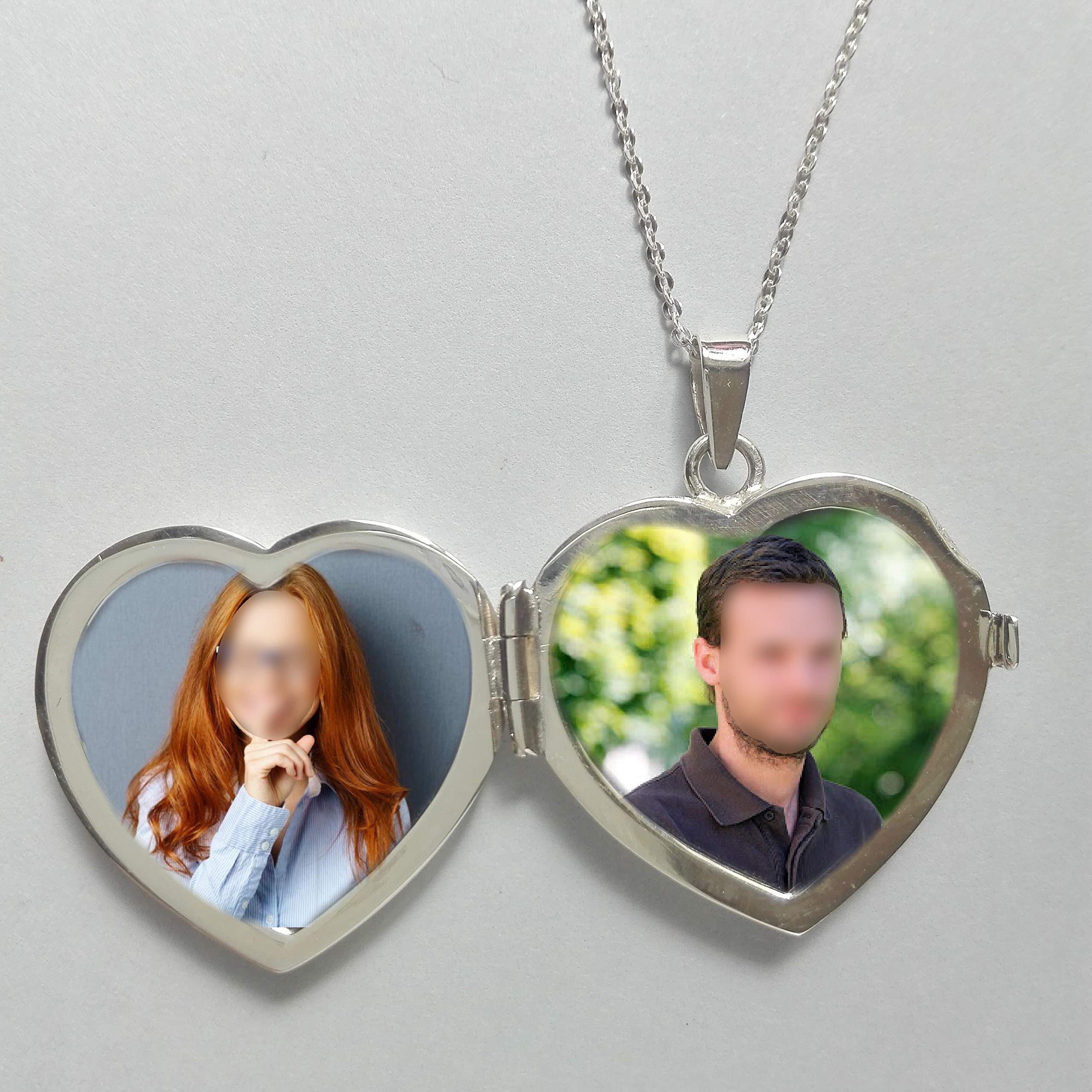 Collar Guardapelo Corazón Cenefa en Plata de Ley 925, con Estuche y Cadena