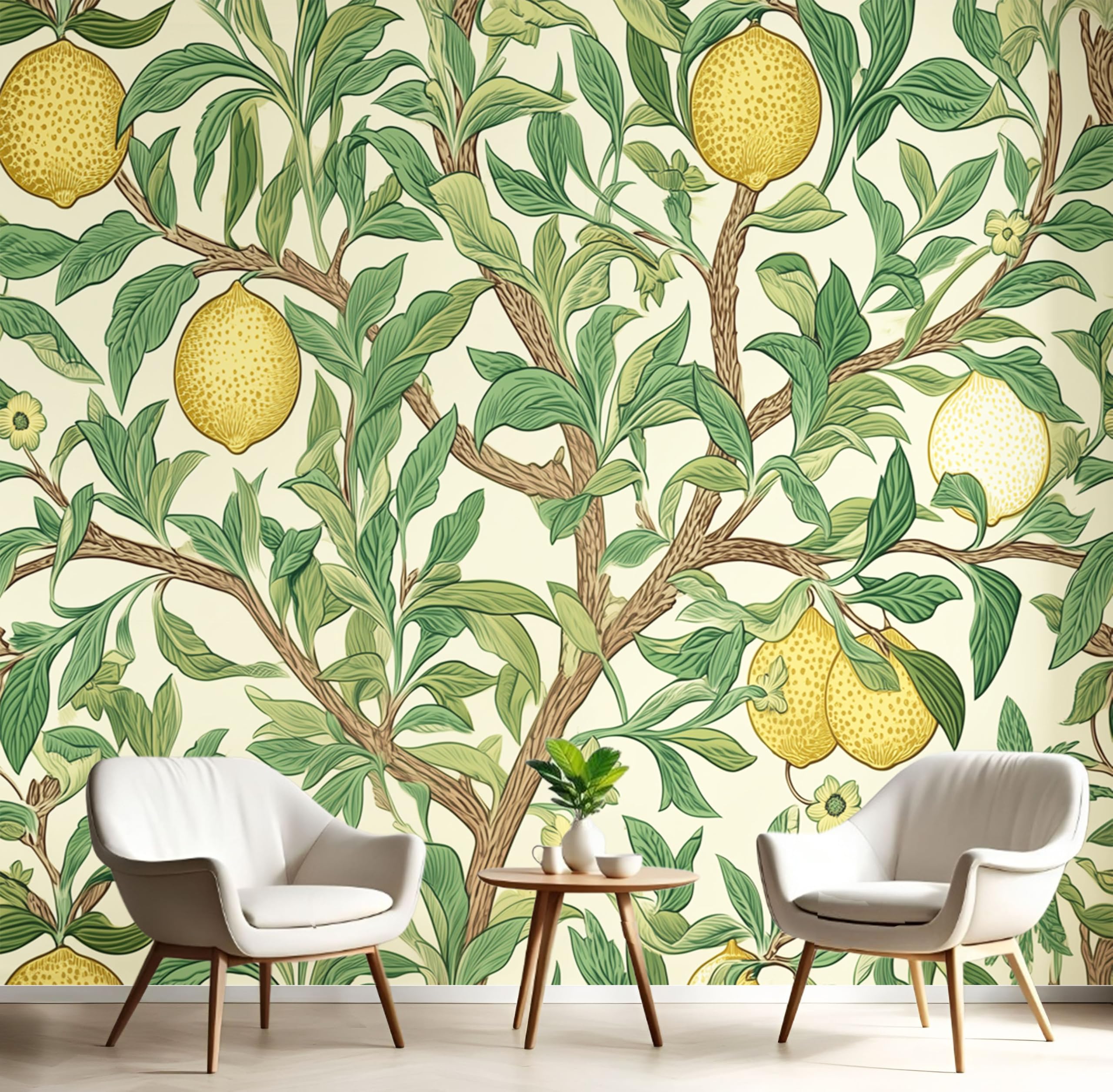 Papier peint panoramique en soie beige pour agrandir le salon avec élégance