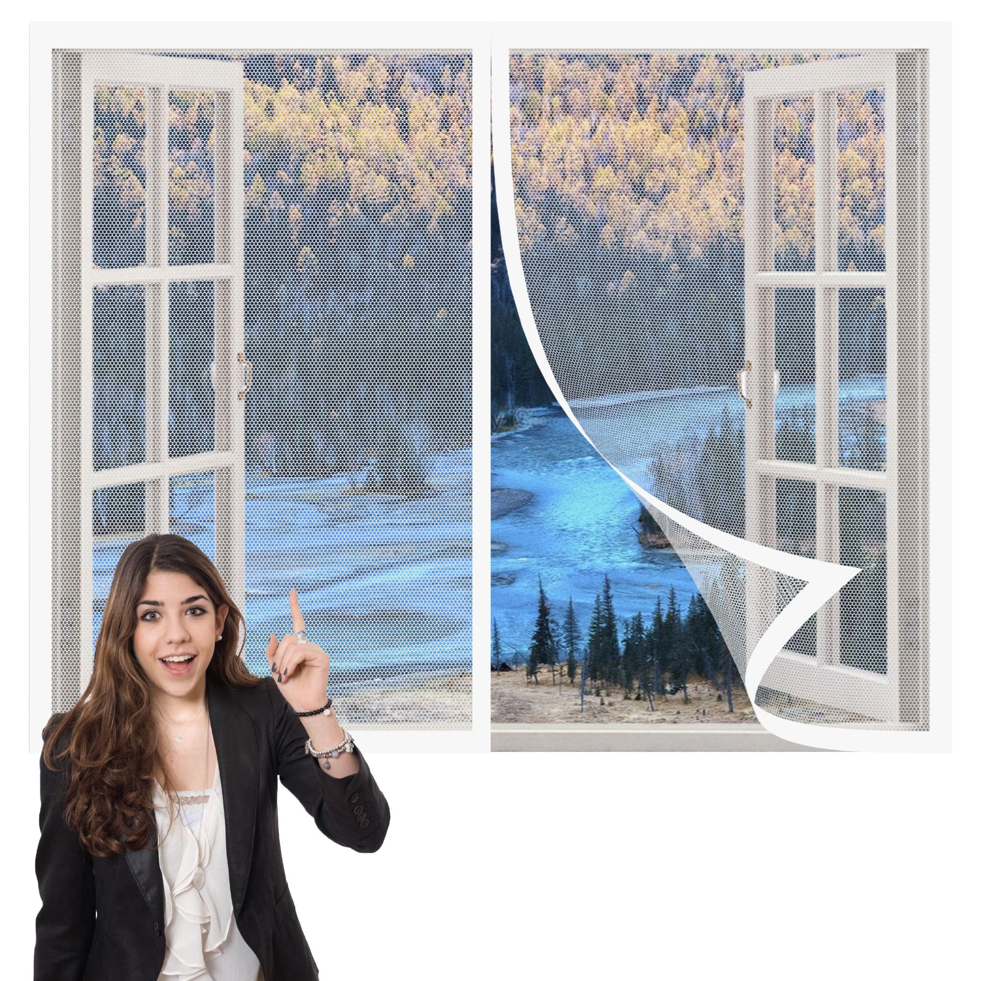 Fliegennetz Fenster Magnet 205 x 206 cm Insektenschutz Magnetvorhang Fliegennetz Moskitonetz Ohne Bohren mit Starkem Klettband für Terrassentür Und Fenster, Weiß